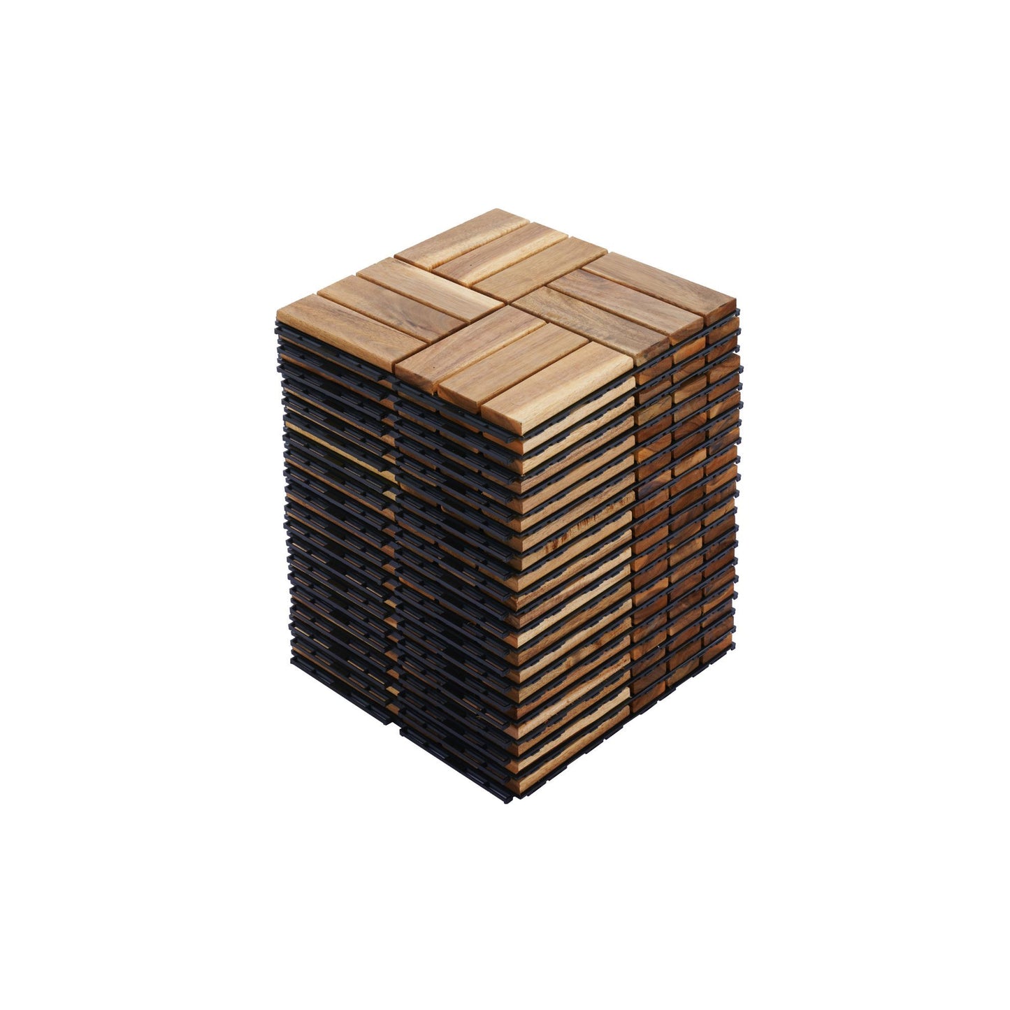 30 Piece Interlocking Deck Tiles Checker Pattern, Square Acacia Hardwood Outdoor Flooring For Patio, Bancony, Pool Side - Yellow