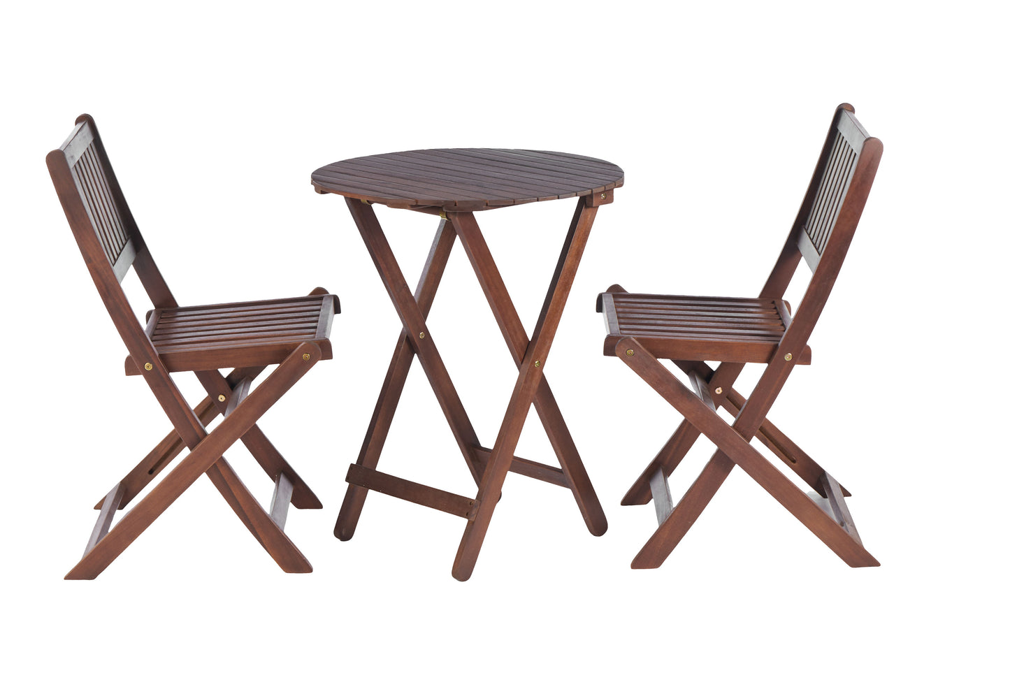 3 Piece Acacia Bistro Set, Folding Patio Furniture For Garden Backyard Balcony Porch With 1 Coffee Table And 2 Foldable Chairs - Natural Stained