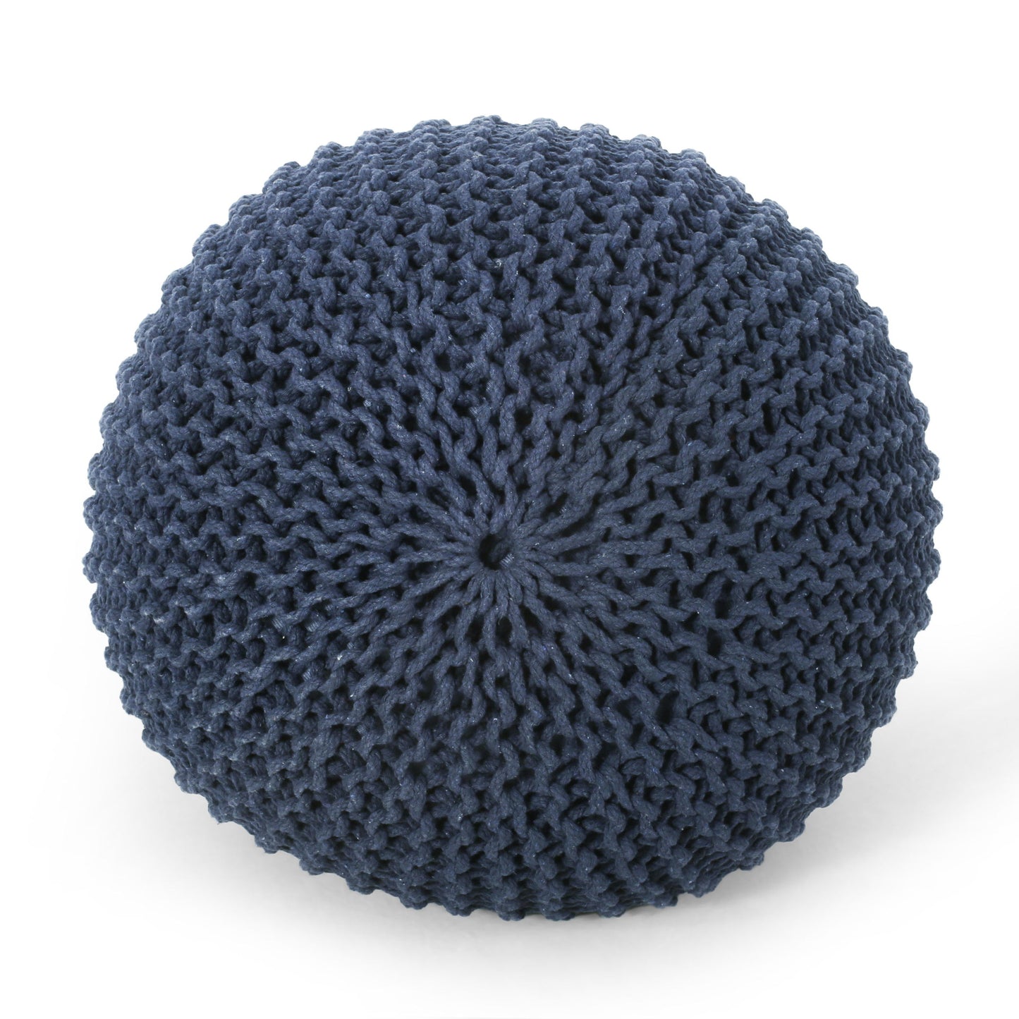 Bordeaux - Knitted Cotton Round Pouf Ottoman And Floor Cushion - Navy Blue