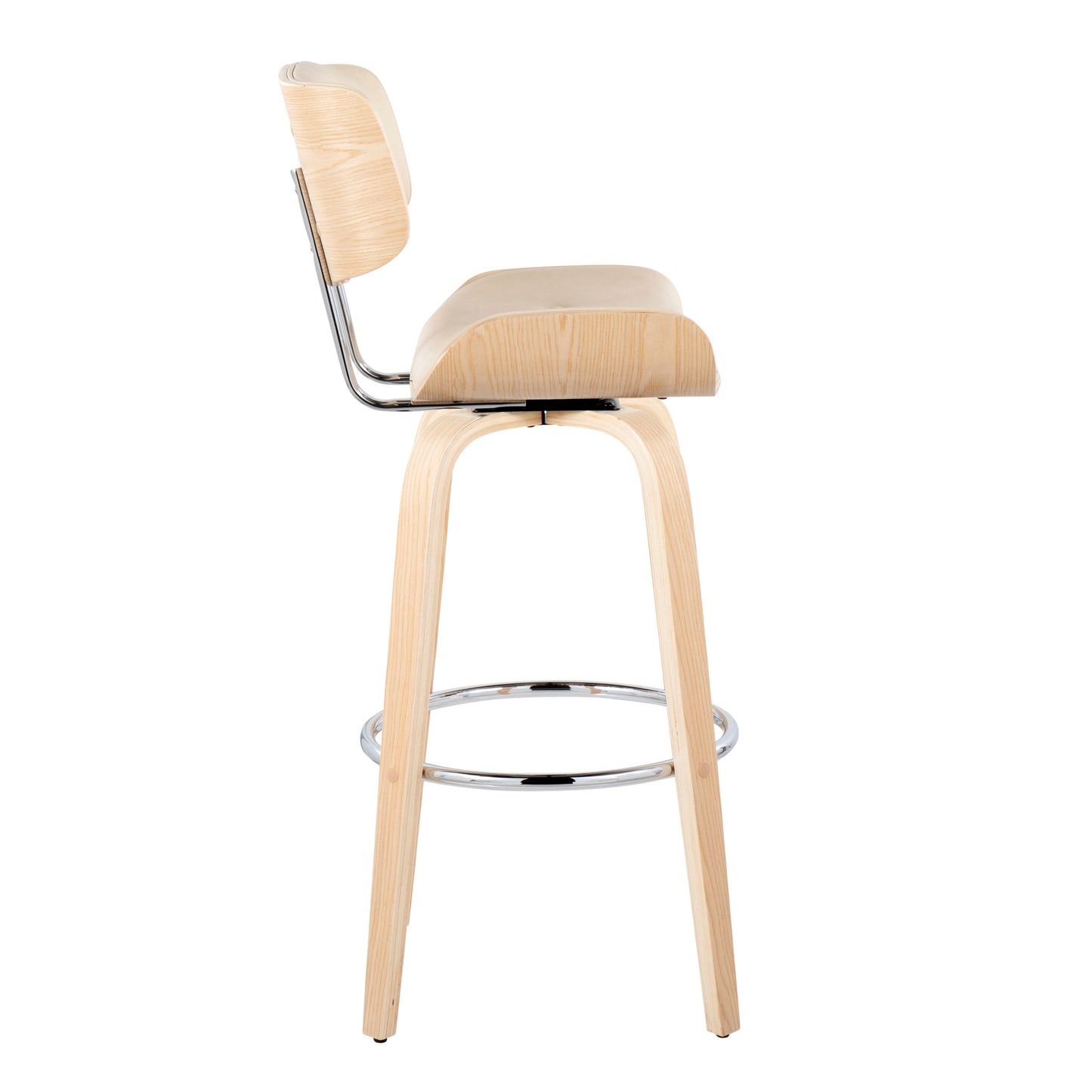 Lombardi - Mid-Century Modern Fixed Height Barstool With Swivel With Round Footrest (Set of 2) - Natural / Cream