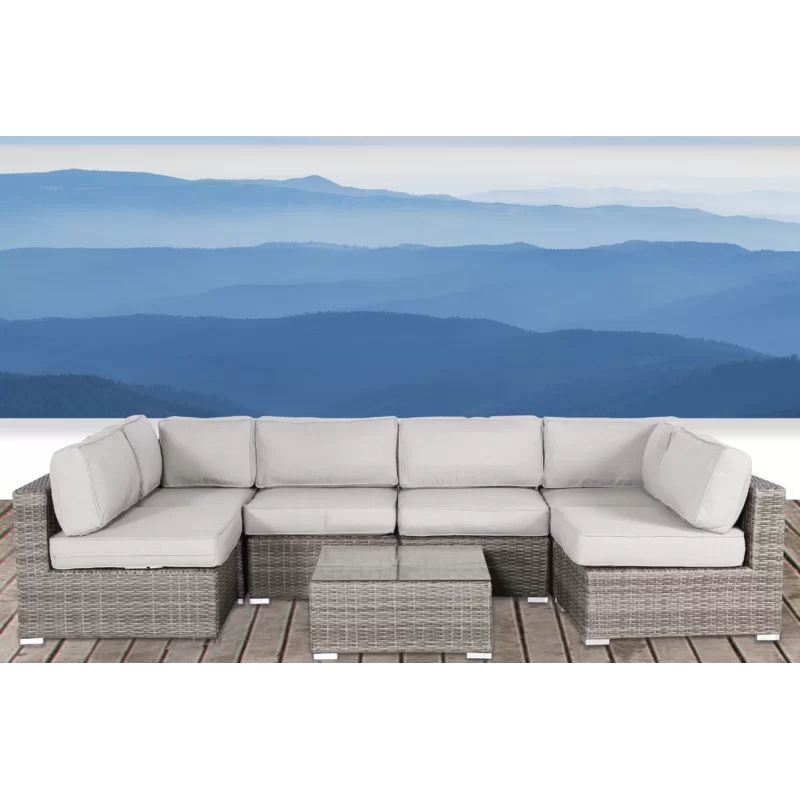 Patio Sofa Set For 4 With Cushions Convenient Outdoor Seating Group - Brown / Gray