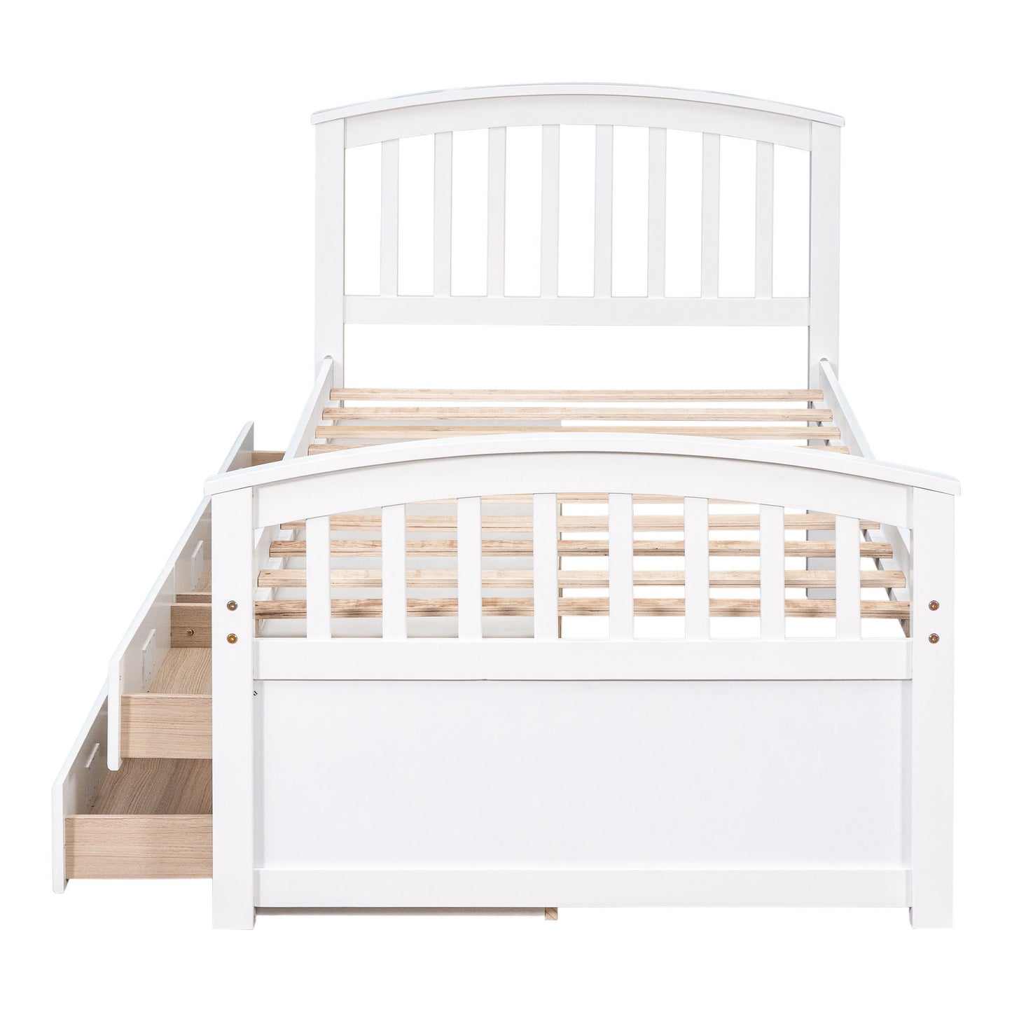 Twin Size Platform Storage Bed Solid Wood Bed With 6 Drawers - White