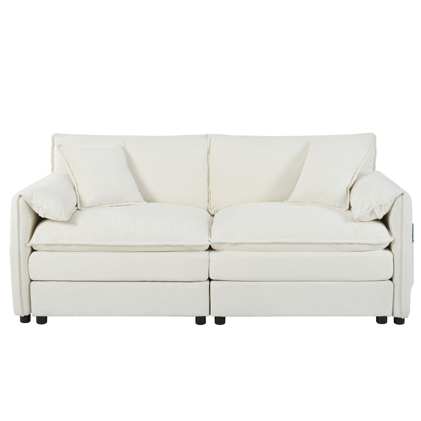 Luxury Deep Seat 2 Piece Loveseat Couch & Sofa Armchair Set, Modern Upholstered Chenille Cloud Couches - Beige