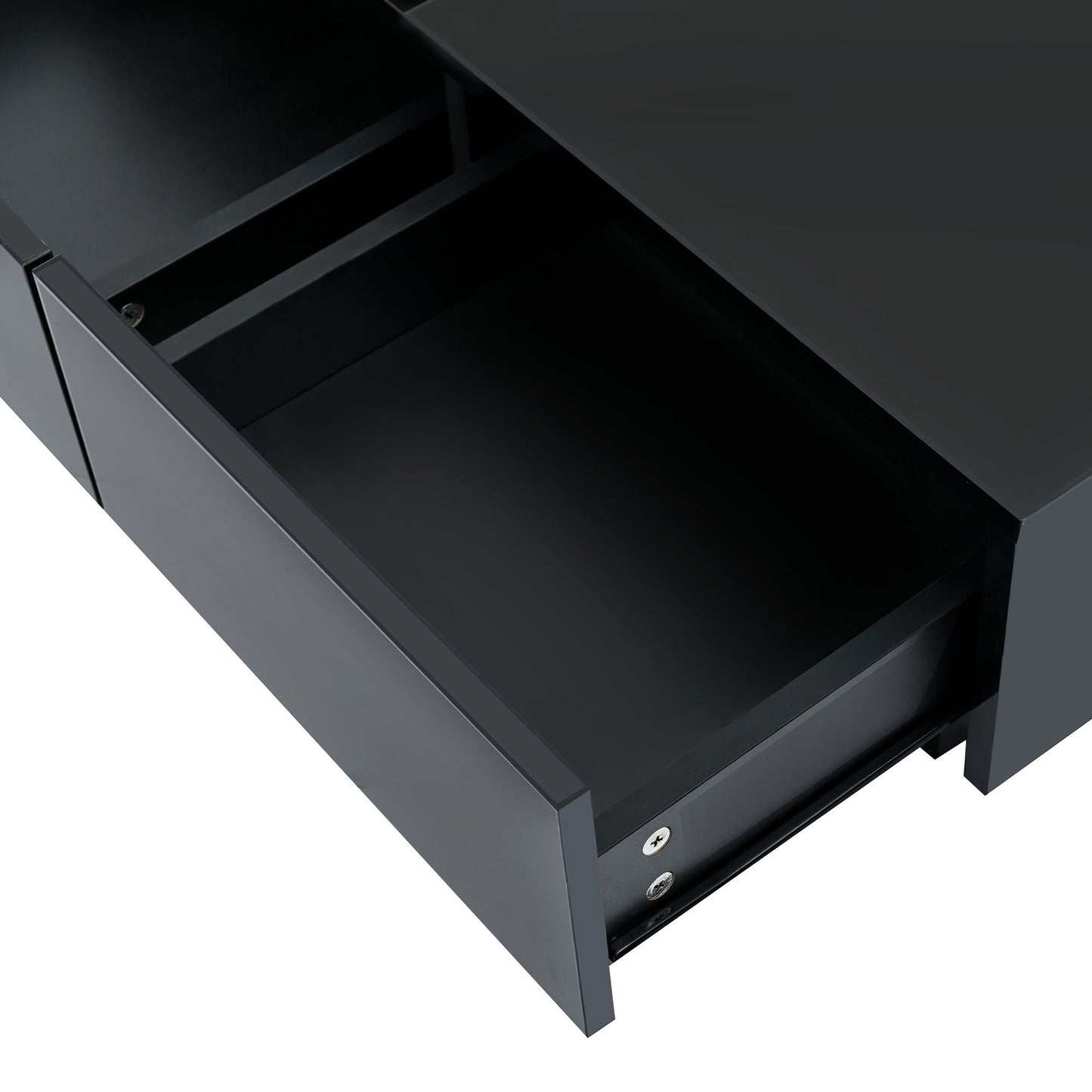 Movable Top Coffee Table, Modern Square Wood Coffee Table With High Gloss Finish, 4 Hidden Storage Drawers For Living Room - Black