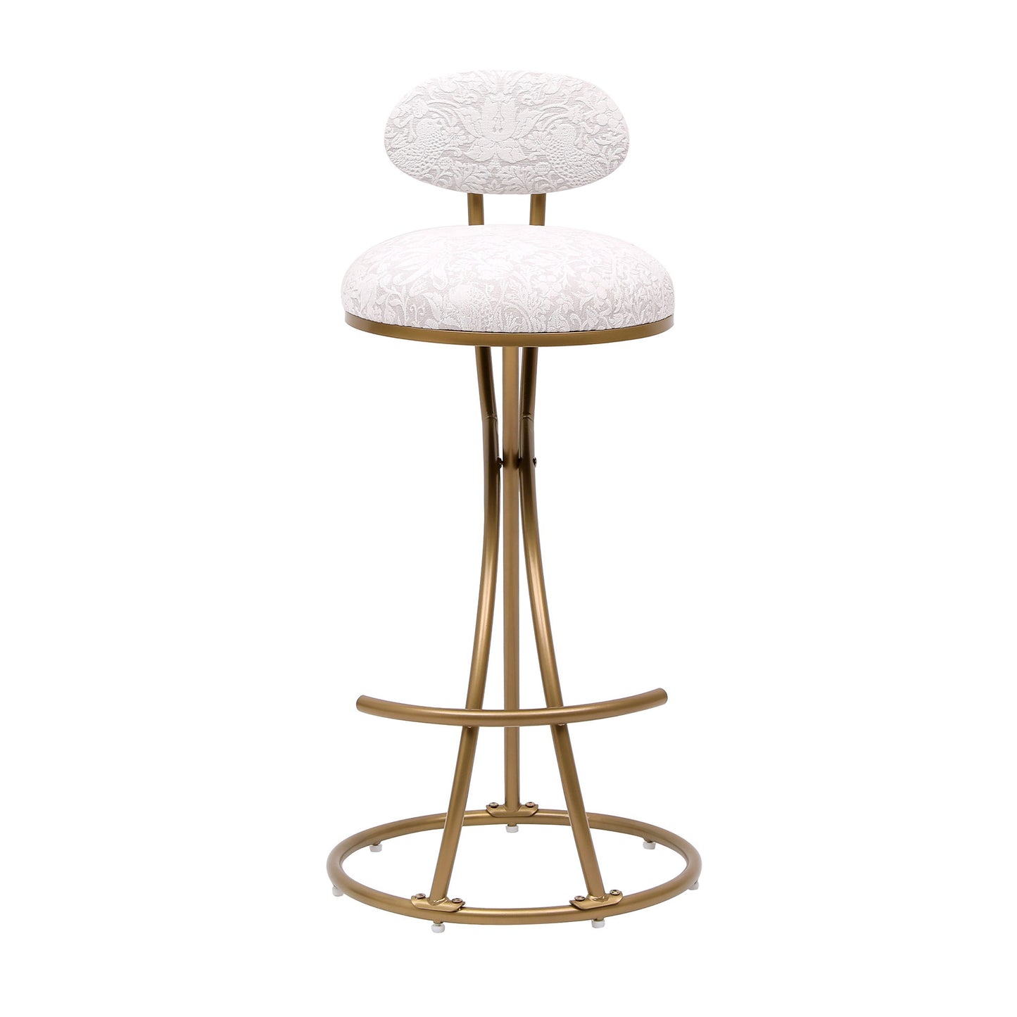 Modern S Shaped Bar Stools (Set of 2) With Backrest Floral Print Upholstered Dining Chairs Counter Height For Kitchen Island - Gold & White Print