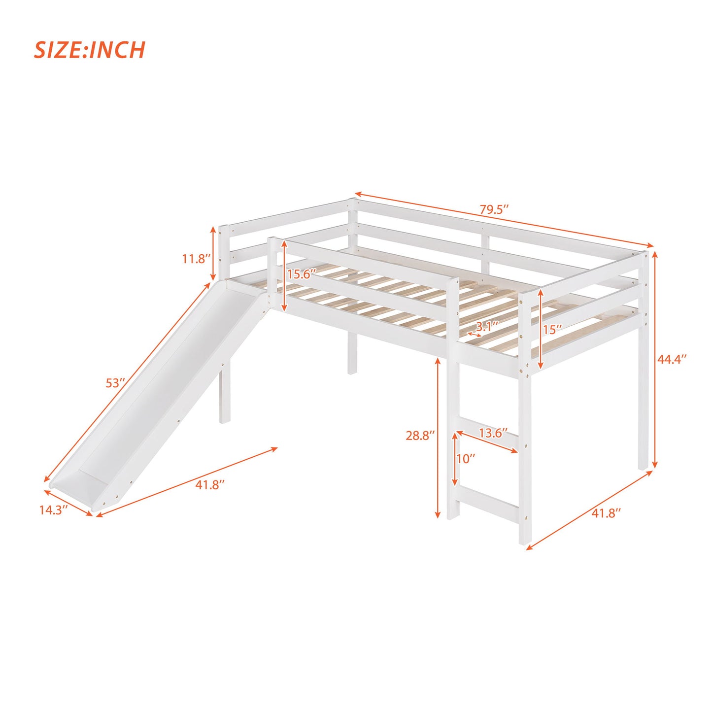 Twin Loft Bed With Slide, Multifunctional Design - White