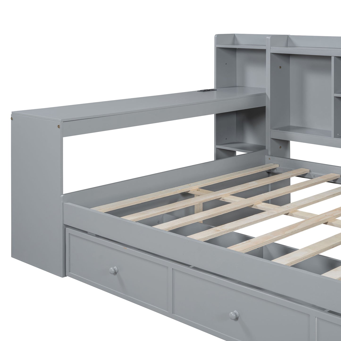 Full Size Daybed With 3 Drawers USB Ports And Desk - Gray