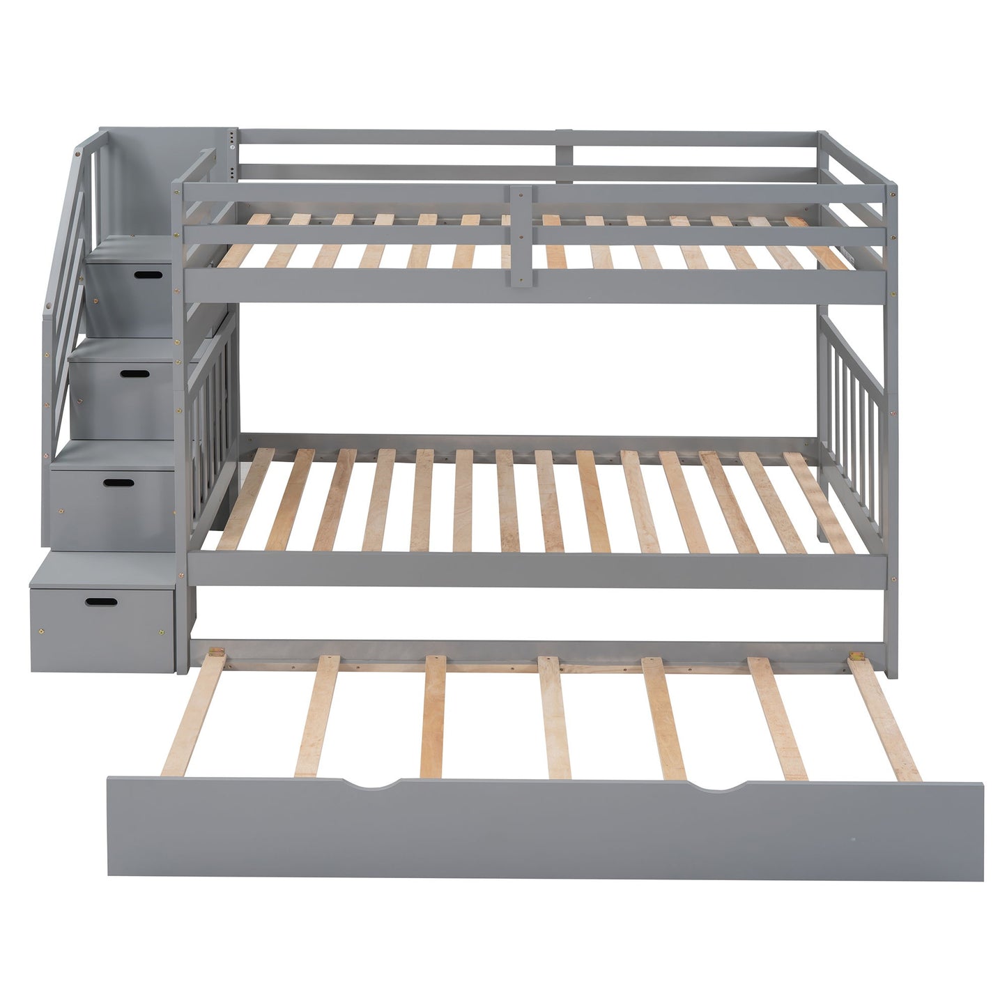 Twin Over Twin / Full Bunk Bed With Twin Size Trundle - Gray