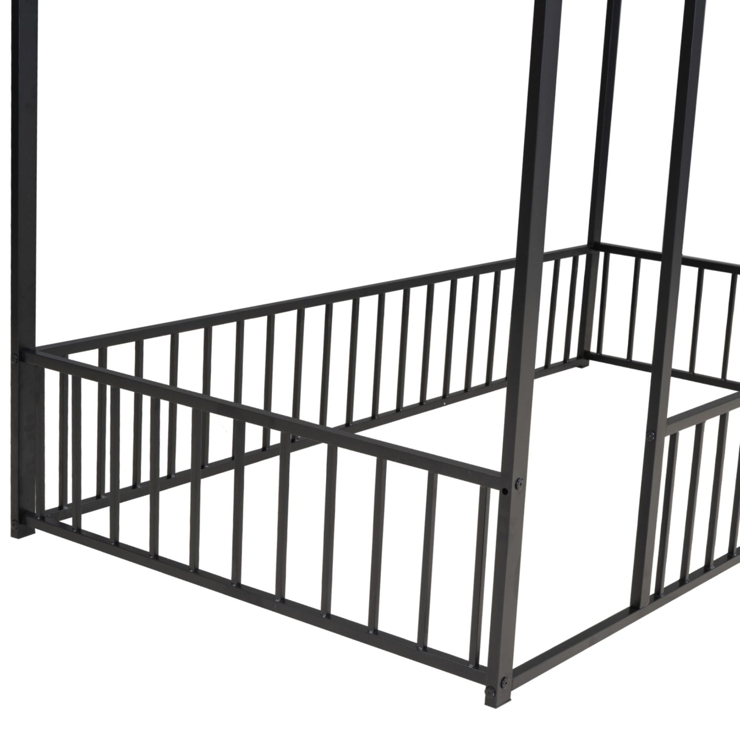 Twin Size Bed House Bed Frame With Fence - Black