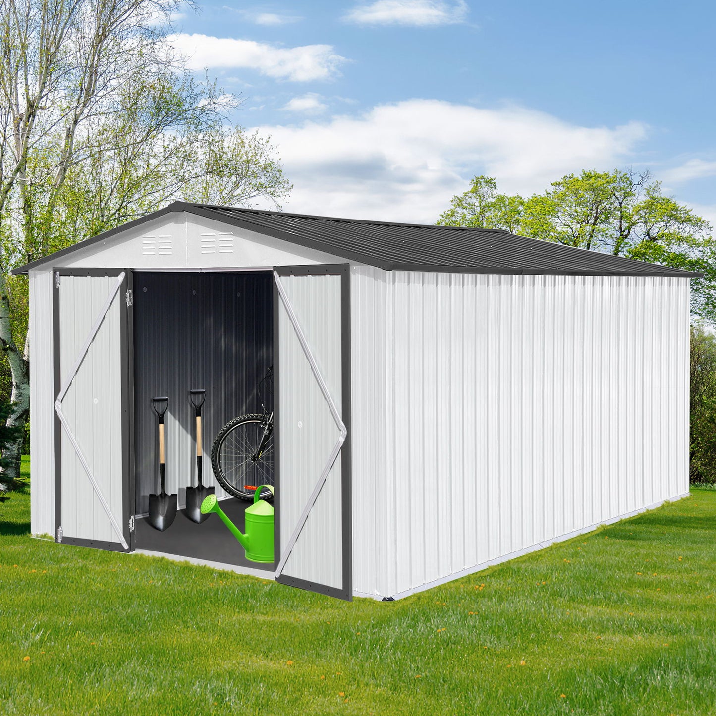 10'x12' Garden Sheds Outdoor Storage Sheds - White / Gray