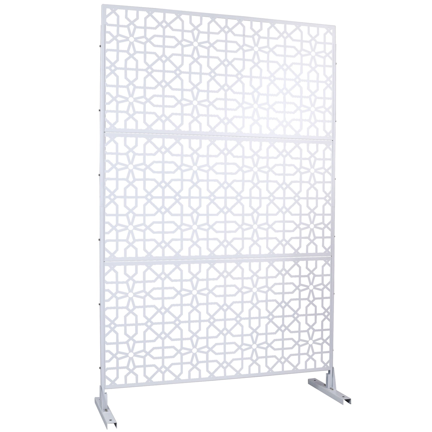 Outdoor & Indoor Metal Privacy Screen Freestanding Decorative Privacy Screen - White