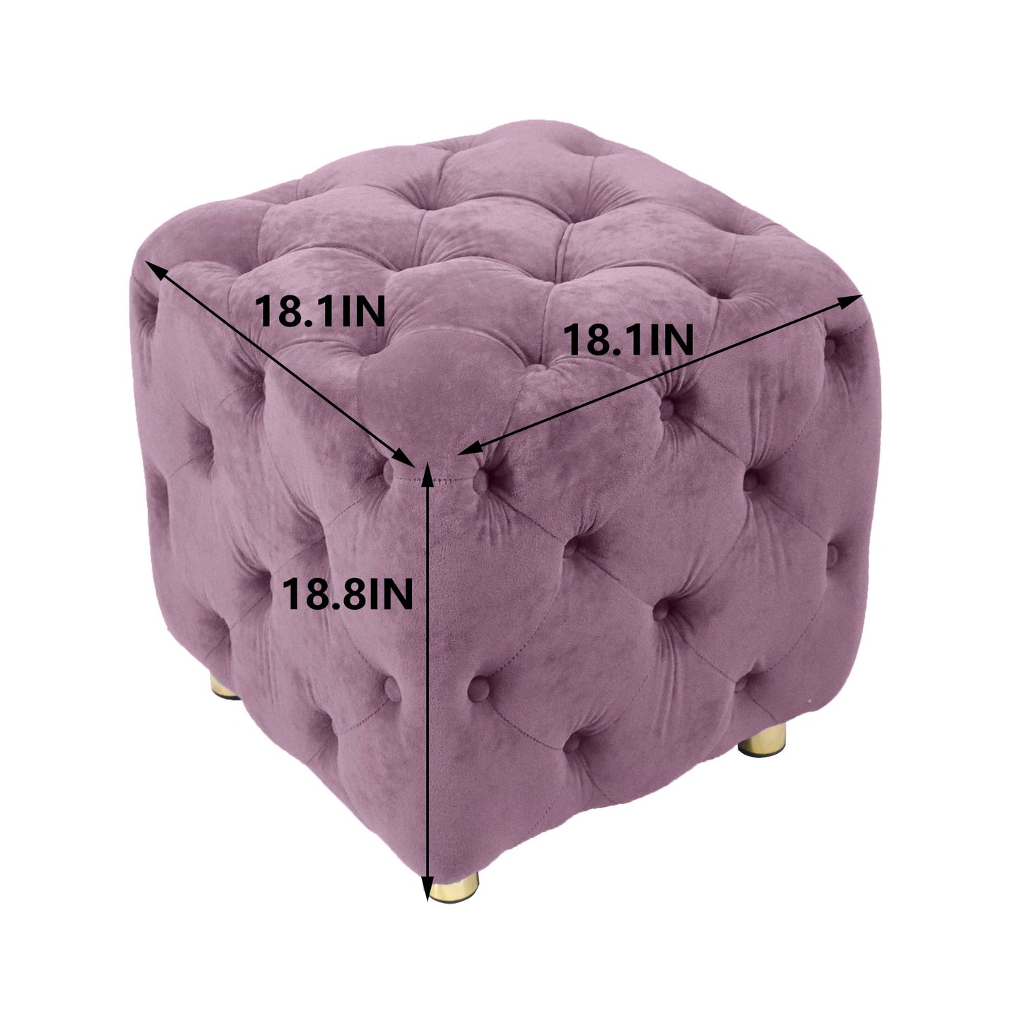 Modern Velvet Upholstered Ottoman, Exquisite Small End Table, Soft Foot Stool, Dressing Makeup Chair, Comfortable Seat For Living Room, Bedroom, Entrance - Purple