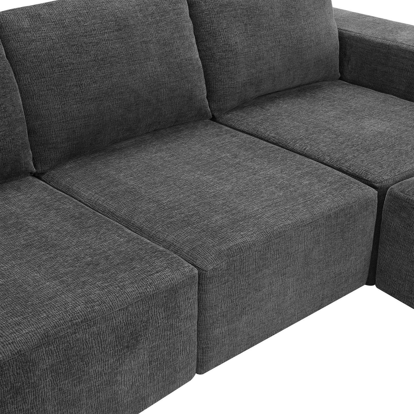 Modular U Shaped Sectional With Ottomans, Luxury Cloud Floor Couch With Deep Seat Fully Compressed Upholstered Sofa - Dark Gray