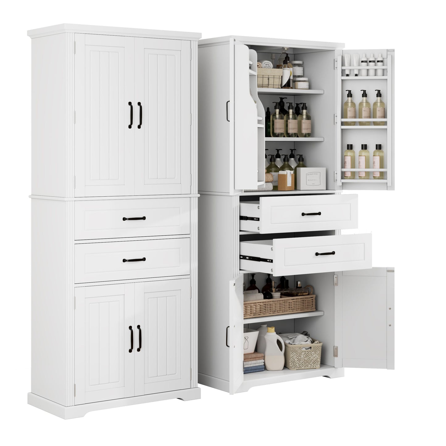 Elegant Multi Functional Storage Cabinet With Slide Rail Drawers, Adjustable Shelves - White
