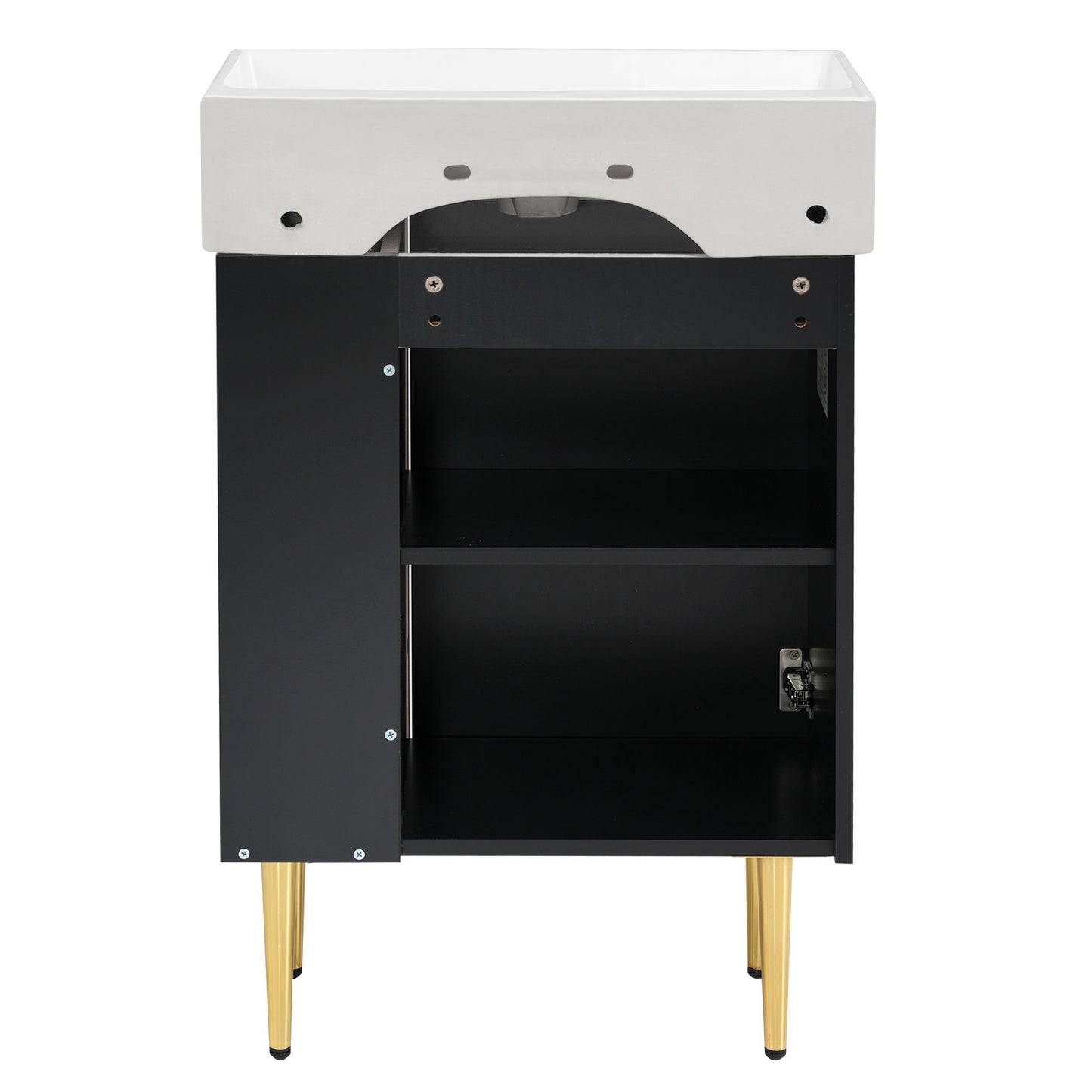 Bathroom Vanity, Combo Cabinet, Bathroom Storage Cabinet, Single Ceramic Sink, Right Side Storage - Black