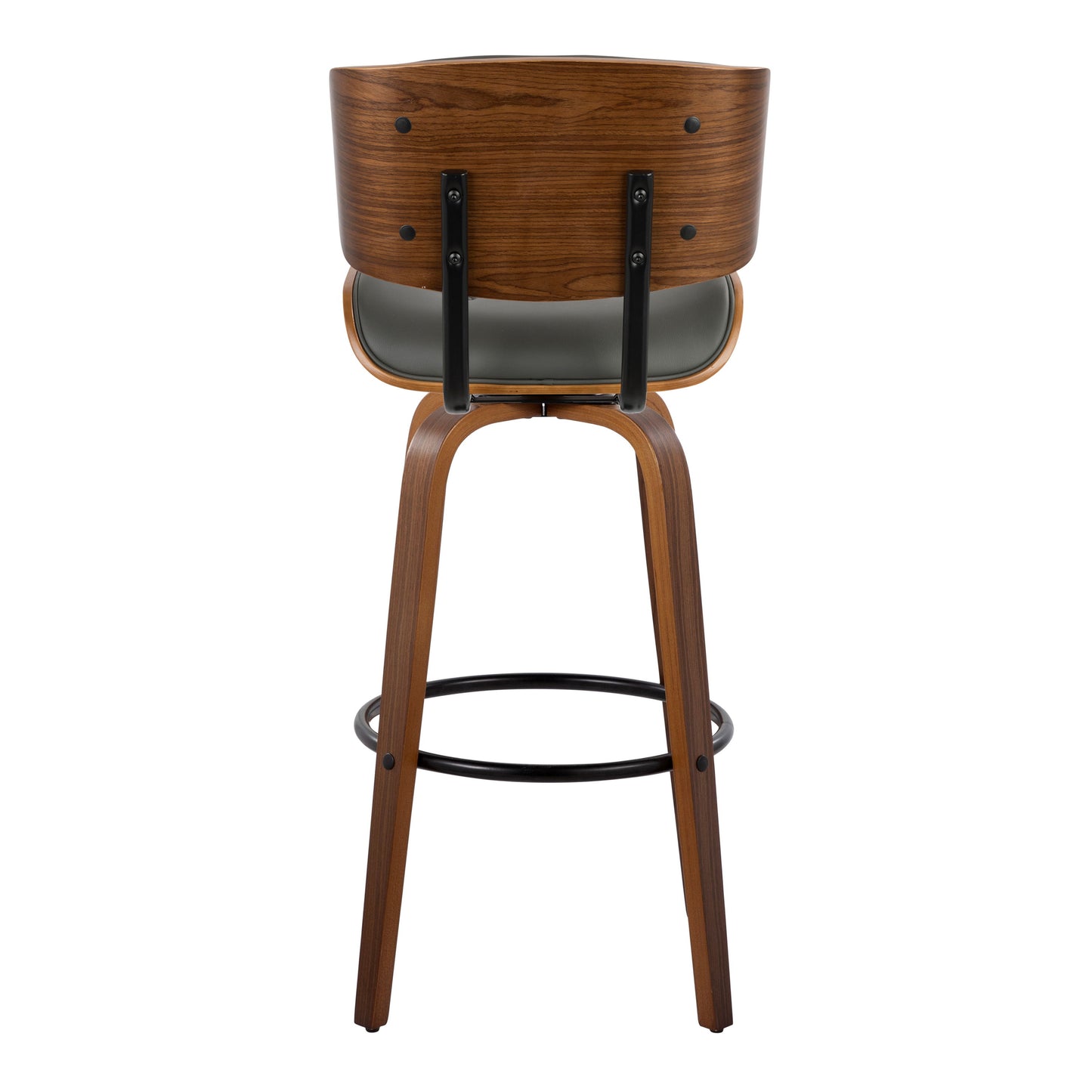 Lombardi - Mid-Century Modern Fixed Height Barstool With Swivel With Round Footrest (Set of 2) - Walnut / Gray