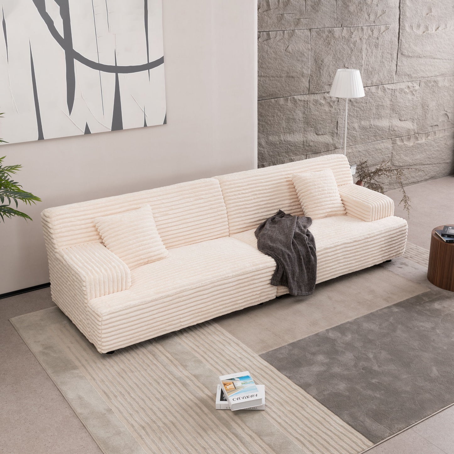 Modern Sofa Comfortable Cloud Sofa Soft Plush Corduroy Interior With Square Armrests - Beige