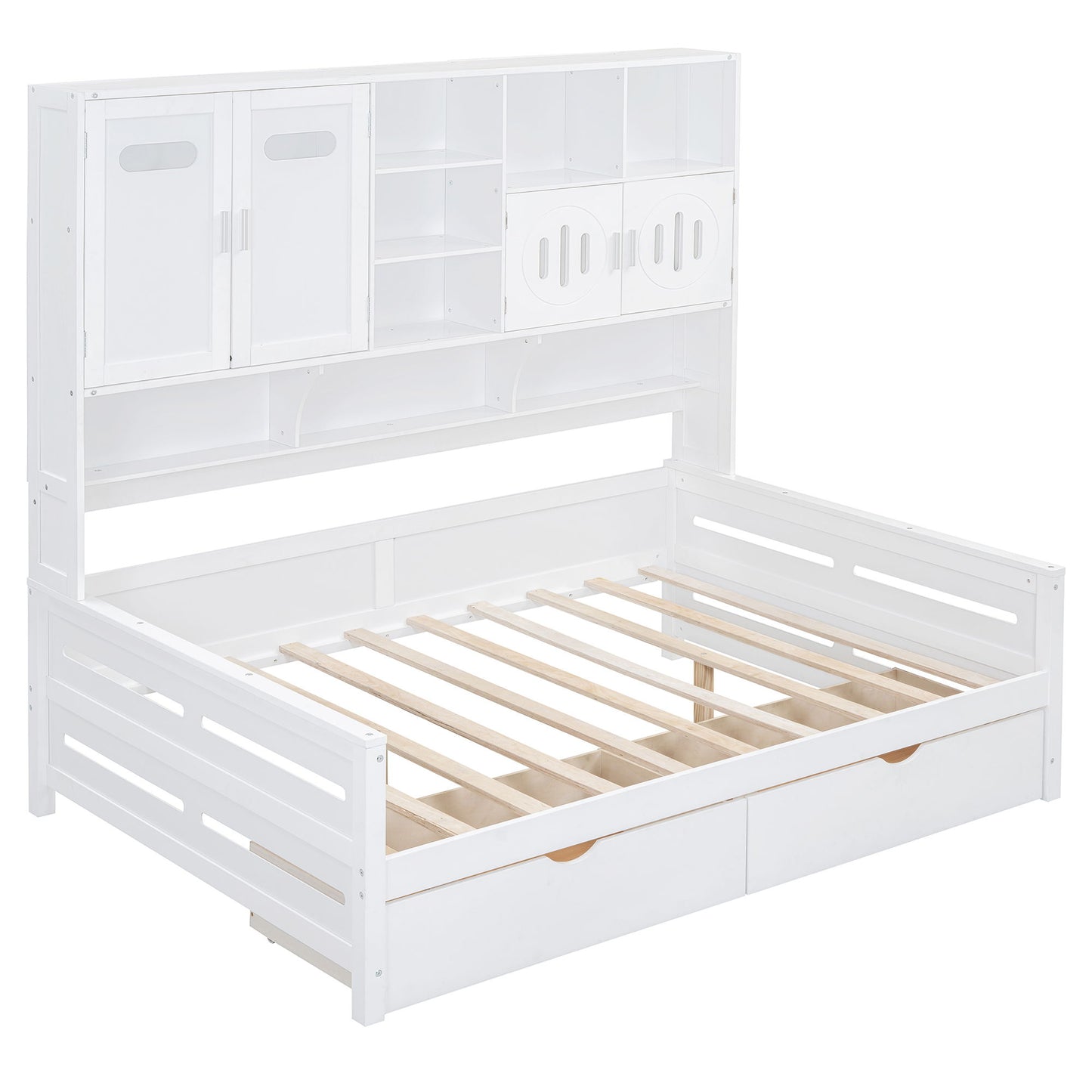 Full Size Daybed With 2 Drawers And All In One Cabinet And Shelf - White