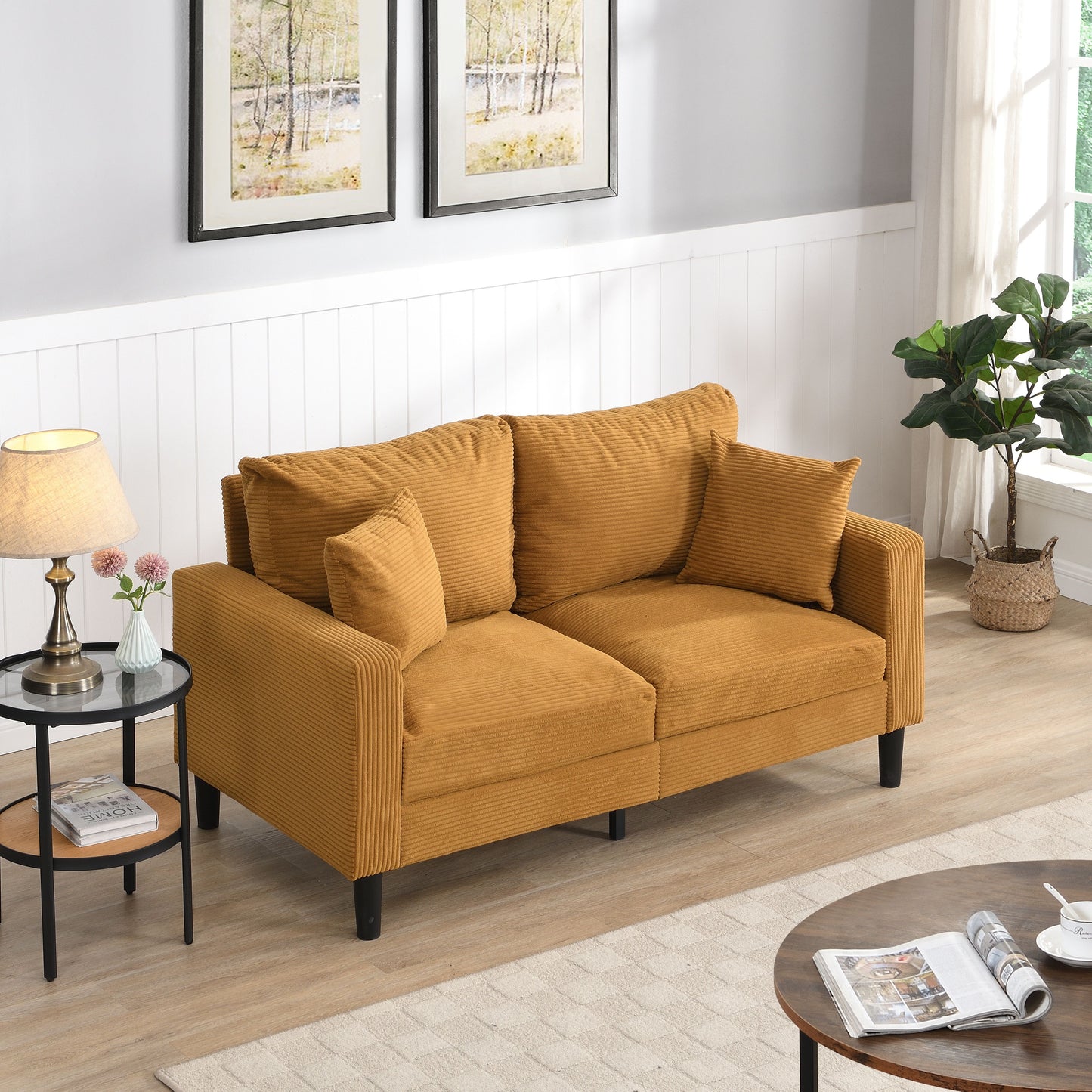 Modern Upholstered Loveseat Sofa, High Resilience, Wooden Frame 2 Seater For Small Spaces - Orange