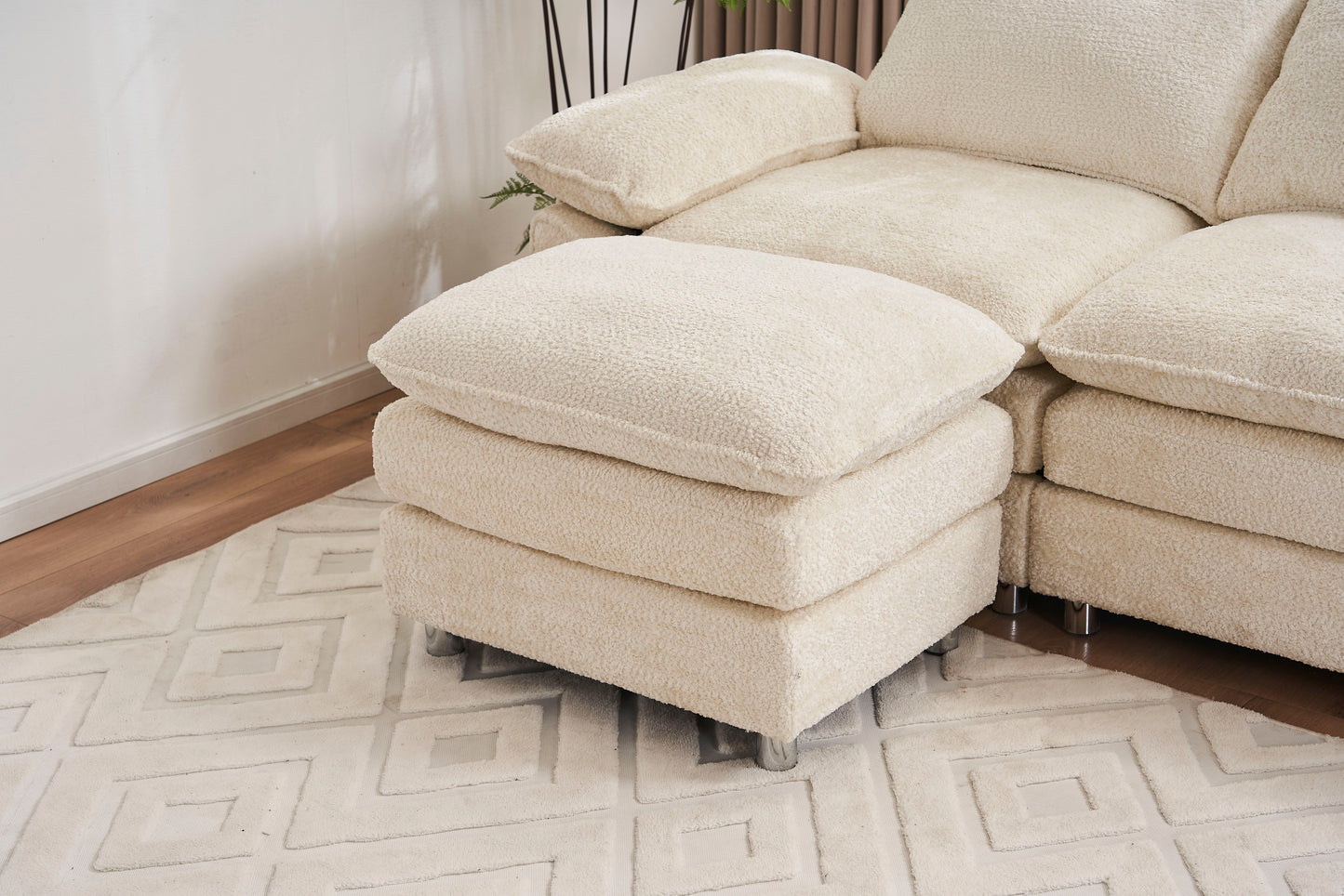 Modern Deep 3 Seat Sofa Couch With Ottoman, Polyester Sofa Sleeper Comfy Upholstered Furniture For Living Room - Beige