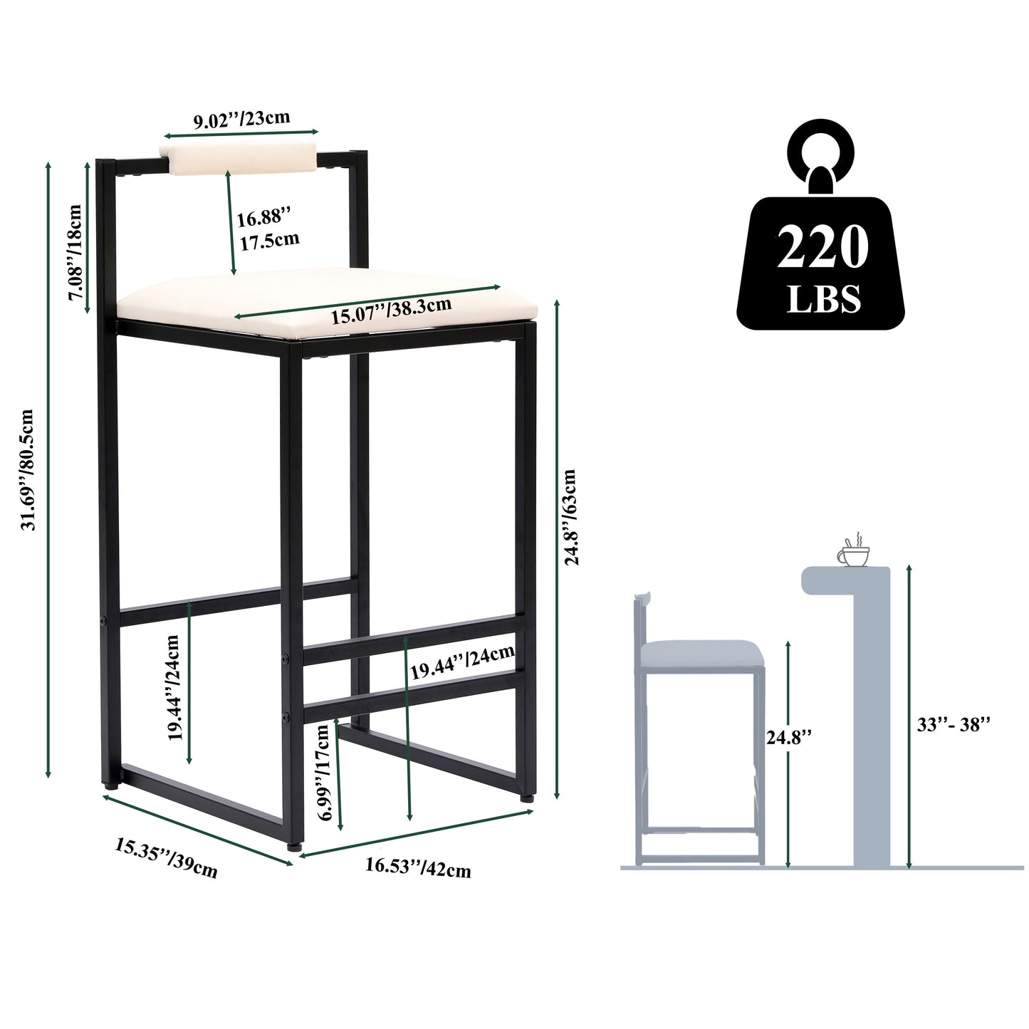 Modern Upholstered Bar Stools Set With Metal Frame For Counter Or Kitchen Island - Beige