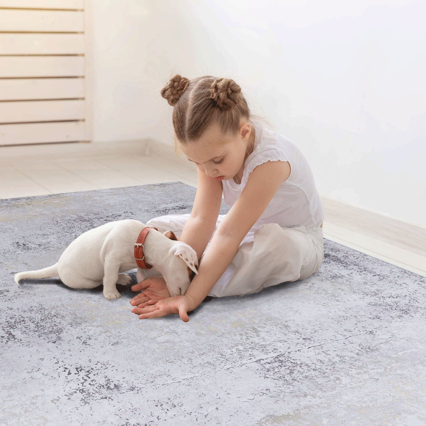 Maval - 5' X 8' Washable Area Rug - Gray / Gold