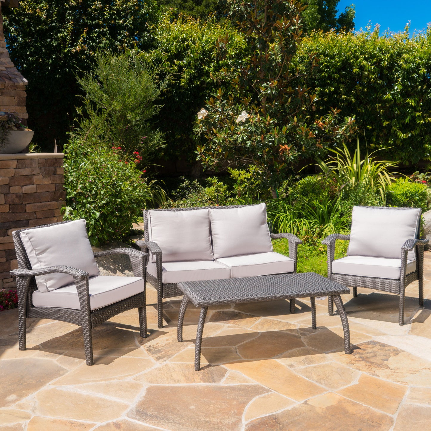 Honolulu - Modern 4 Pieces Wicker Seating Set - Gray