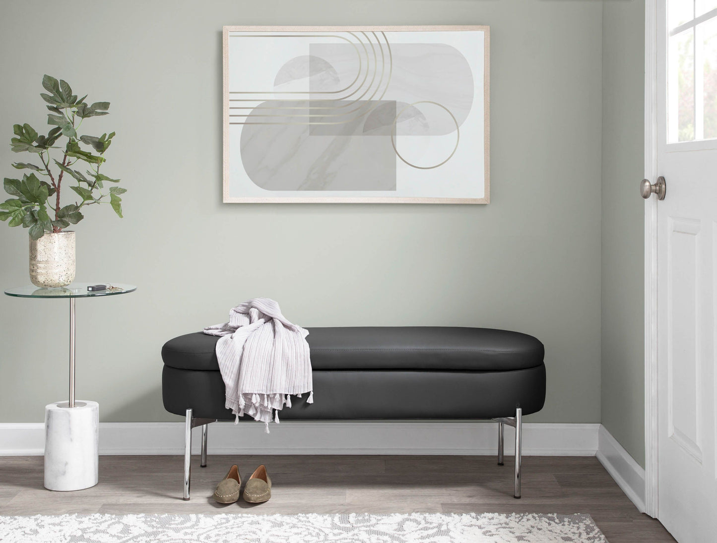 Chloe - Contemporary / Glam Bench - Chrome / Black