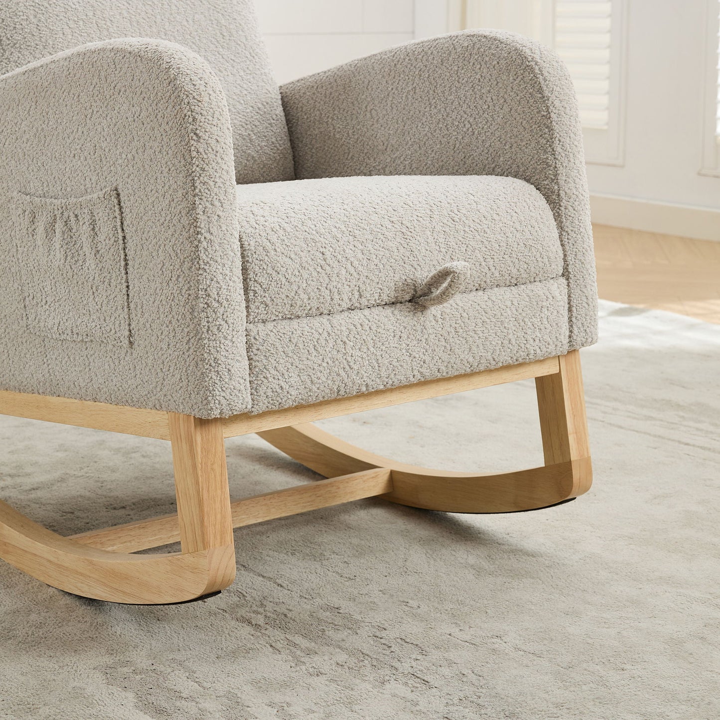 Rocking Chair For Nursery, High Back Glider Chair With Retractable Footrest, Side Pocket, Rocking Accent Armchair With Rubber Wood Legs For Living Room / Bedroom - Light Gray