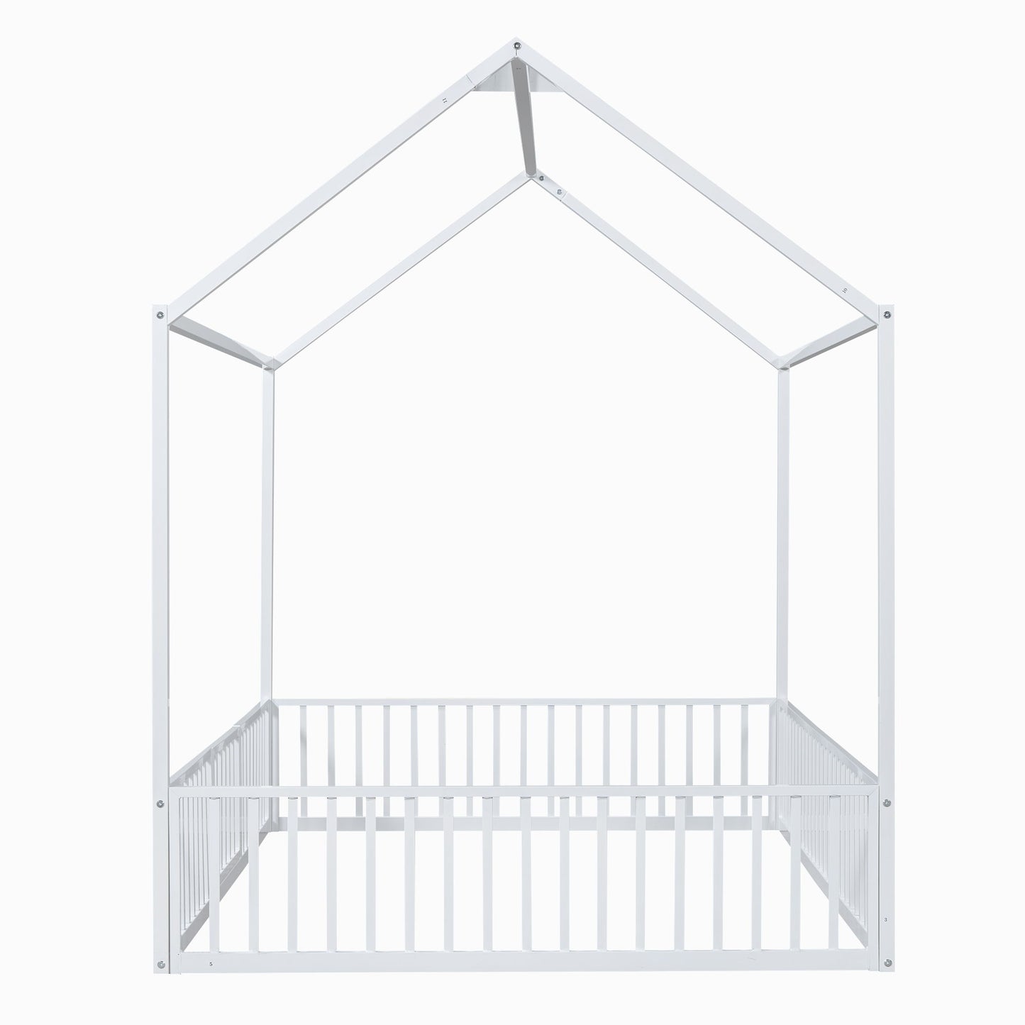 House Bed With Fence And Door - White