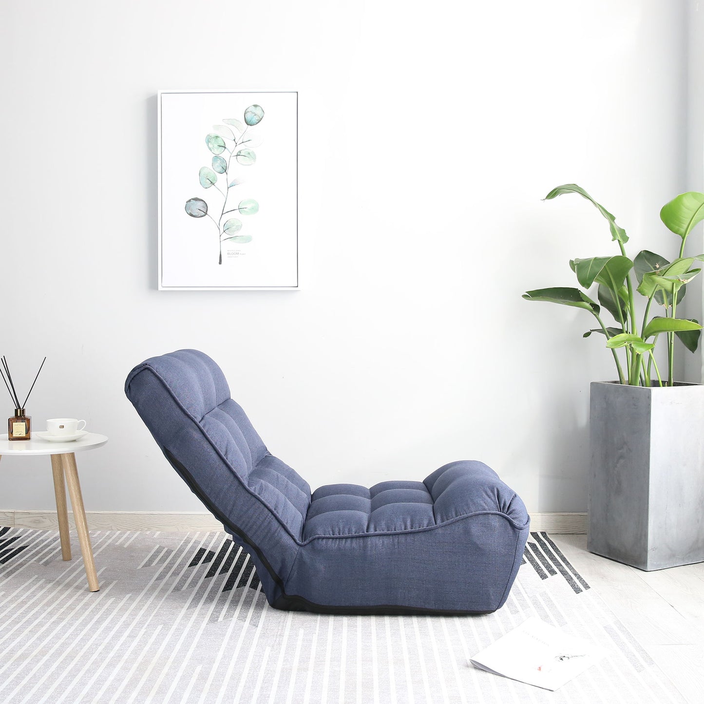 Single Sofa Reclining Japanese Chair Lazy Sofa Tatami Balcony Adjustable Chair - Navy