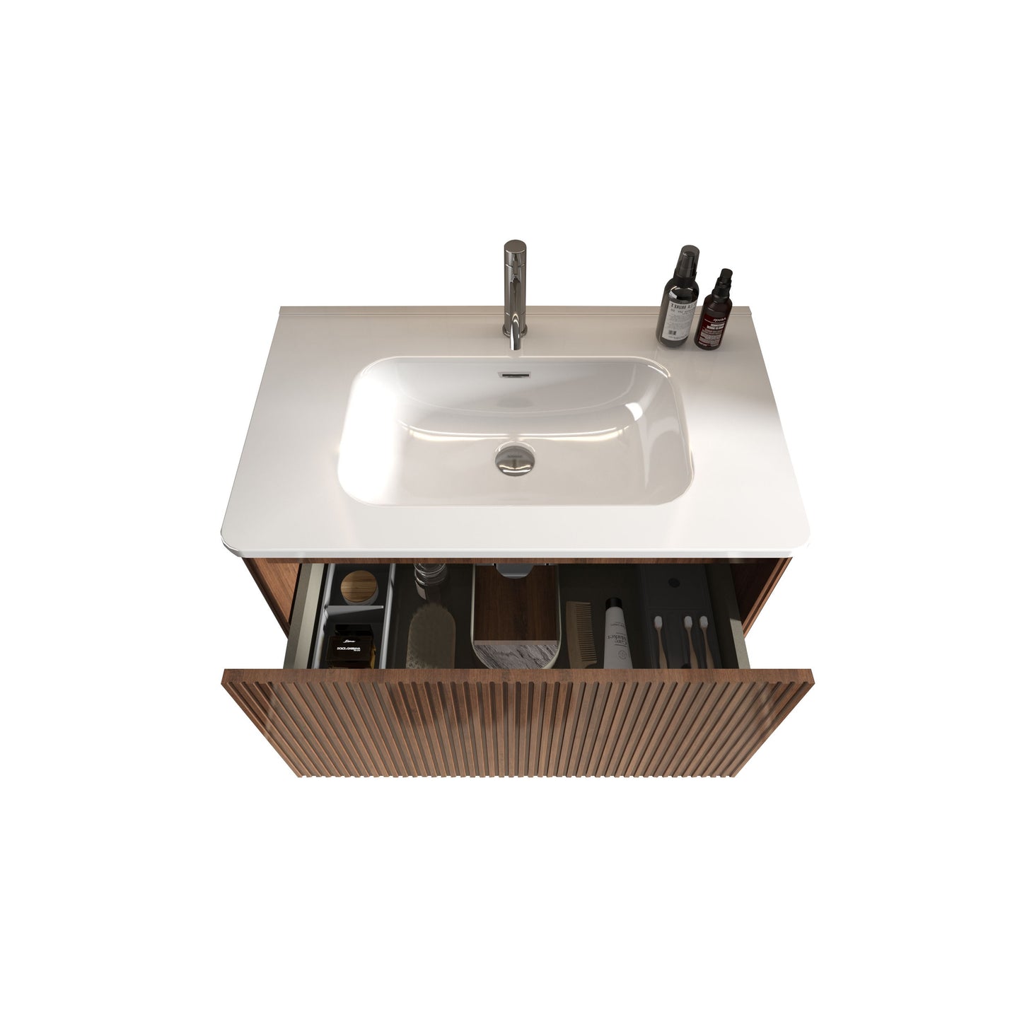 Etna - Striped Bathroom Vanity With Ceramic Sink, Wall Mounted Floating Bathroom Vanity For Modern Bathroom - White