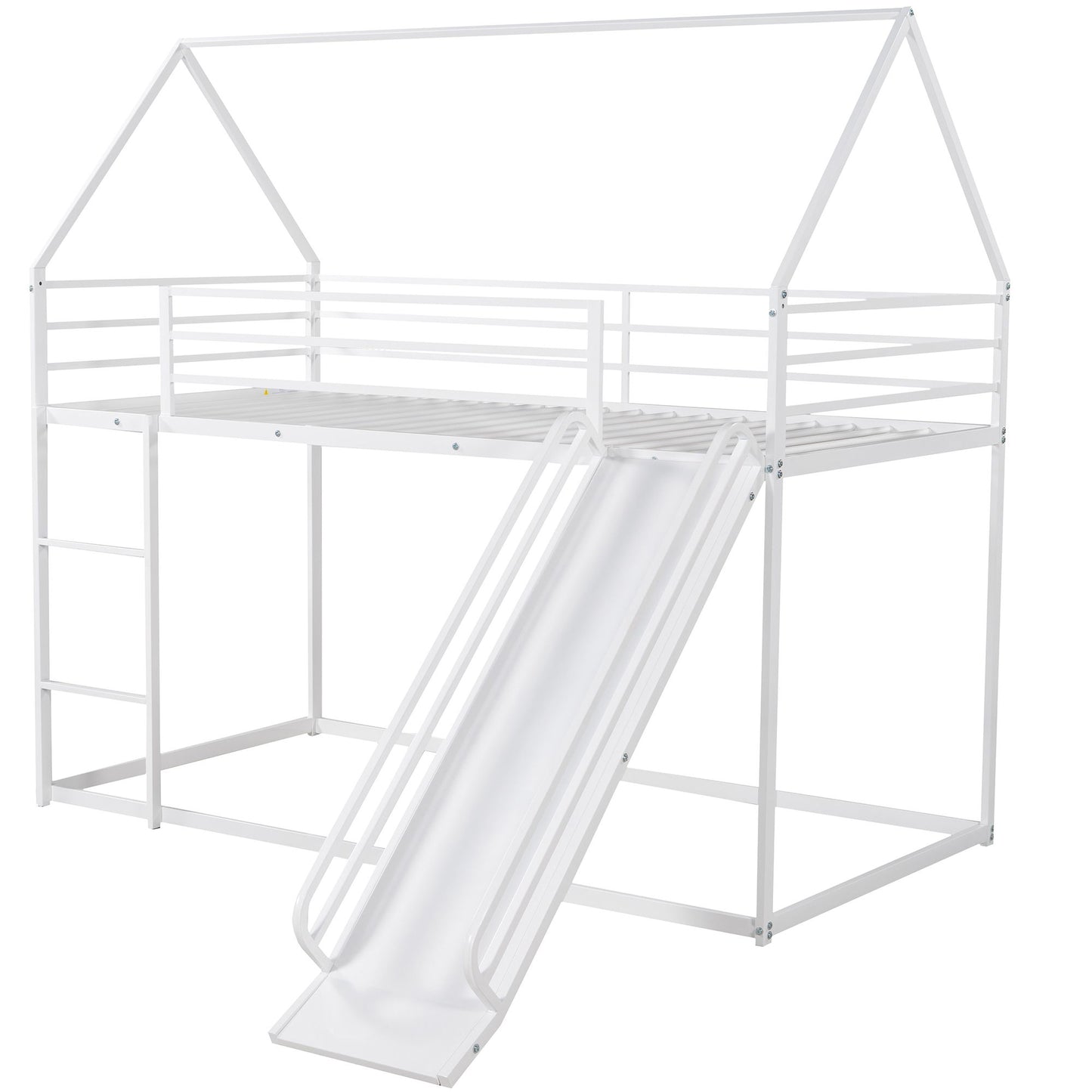 Twin Over Twin House Bunk Bed With Ladder And Slide - White