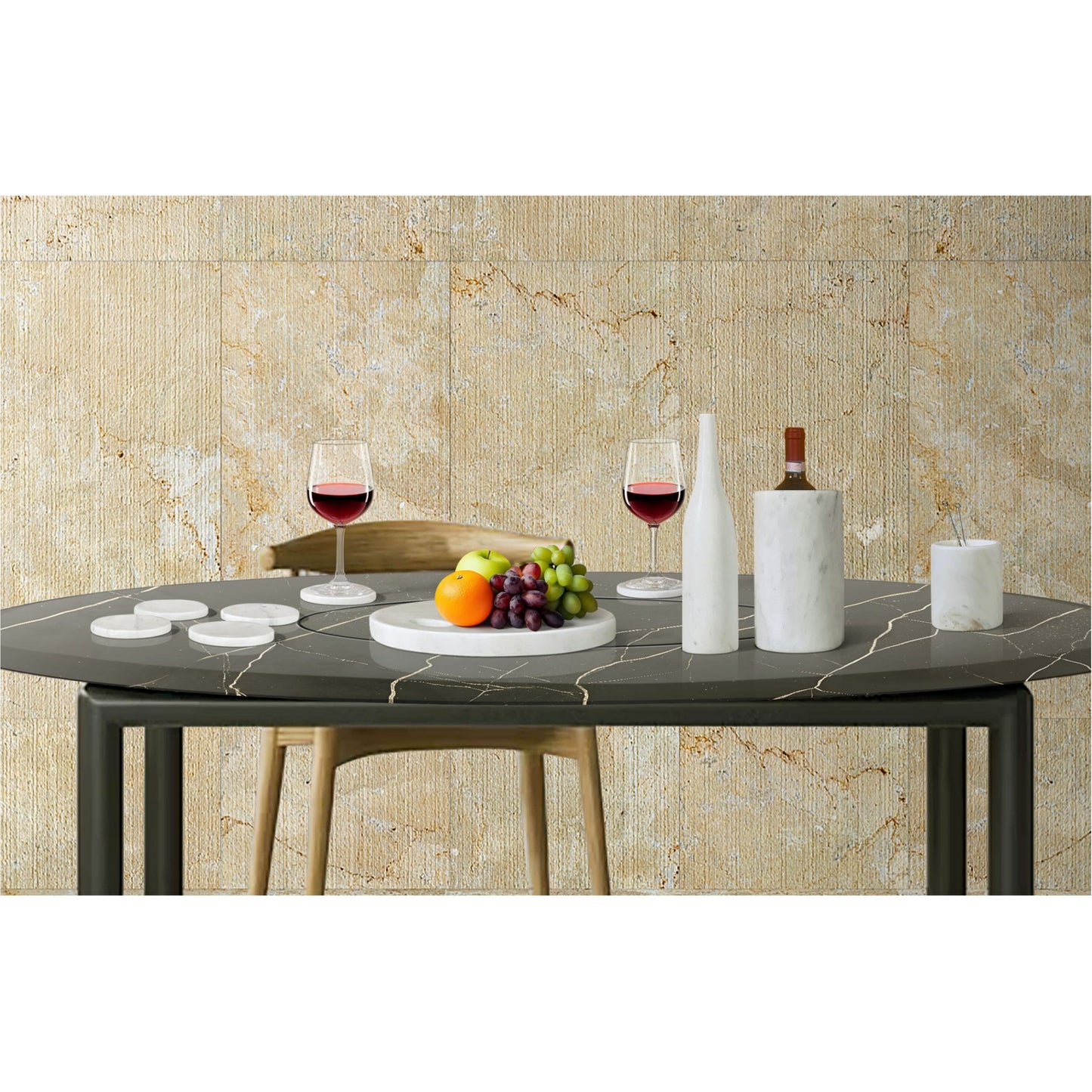 Luxury Natural Marble Dining Room Accessories Set, 10 Pieces, Elegant Natural Stone - White