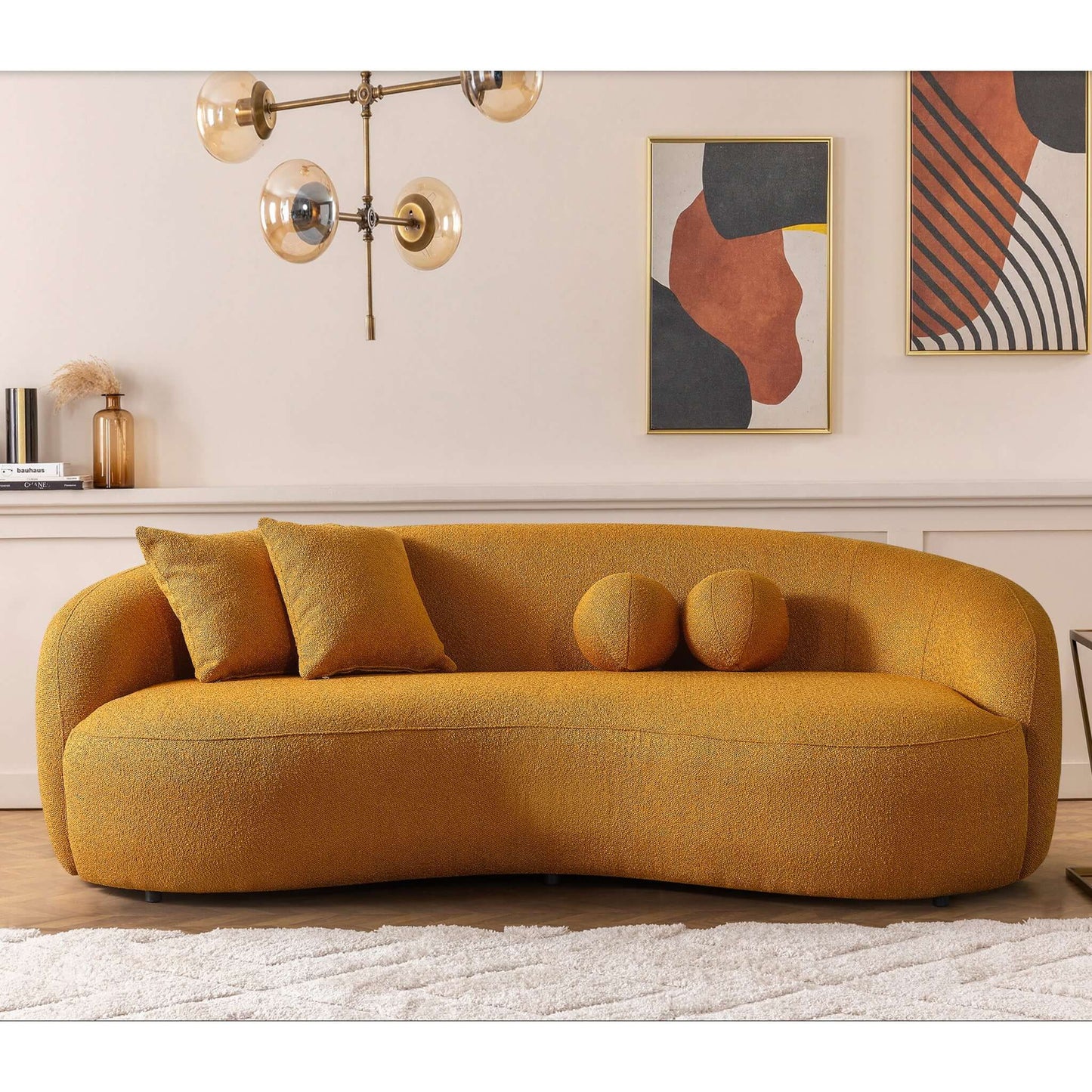 Drake - Japandi Style Curvy Sofa - Yellow