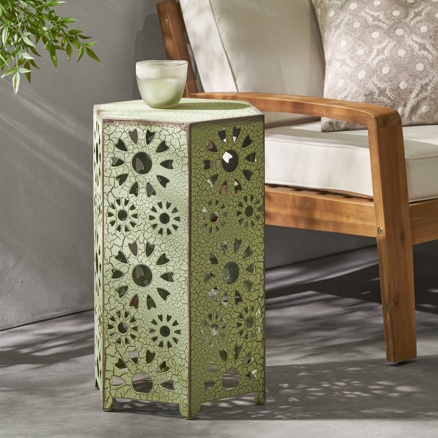 Galore - Side Table With Sunburst Cut Out Design - Green