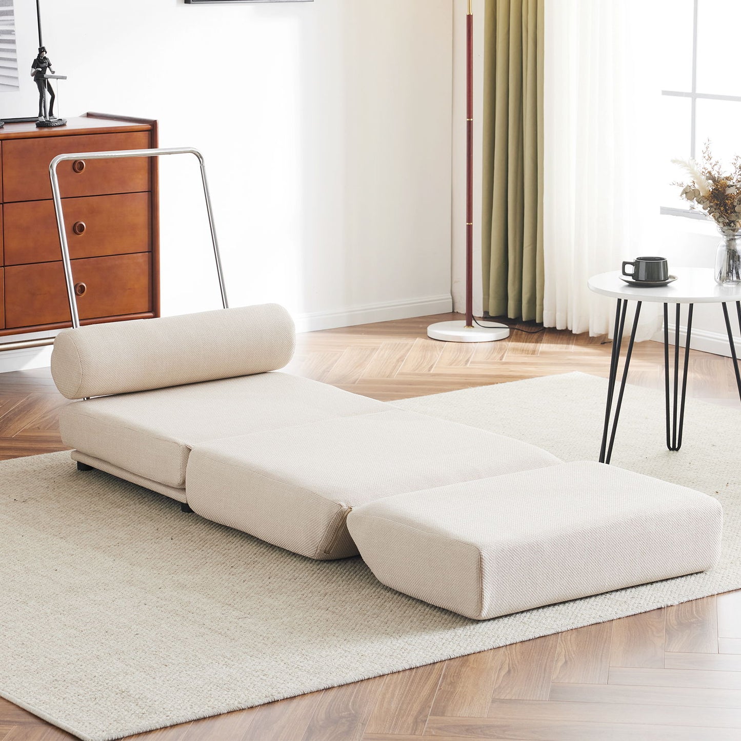 Single Sofa Chair Foldable Single Sofa Bed With Pillow, Portable Foldable Sofa Bed, Leisure Sofa Chair, Easy To Store, Made Of Breathable And Wearable Linen - Cream White