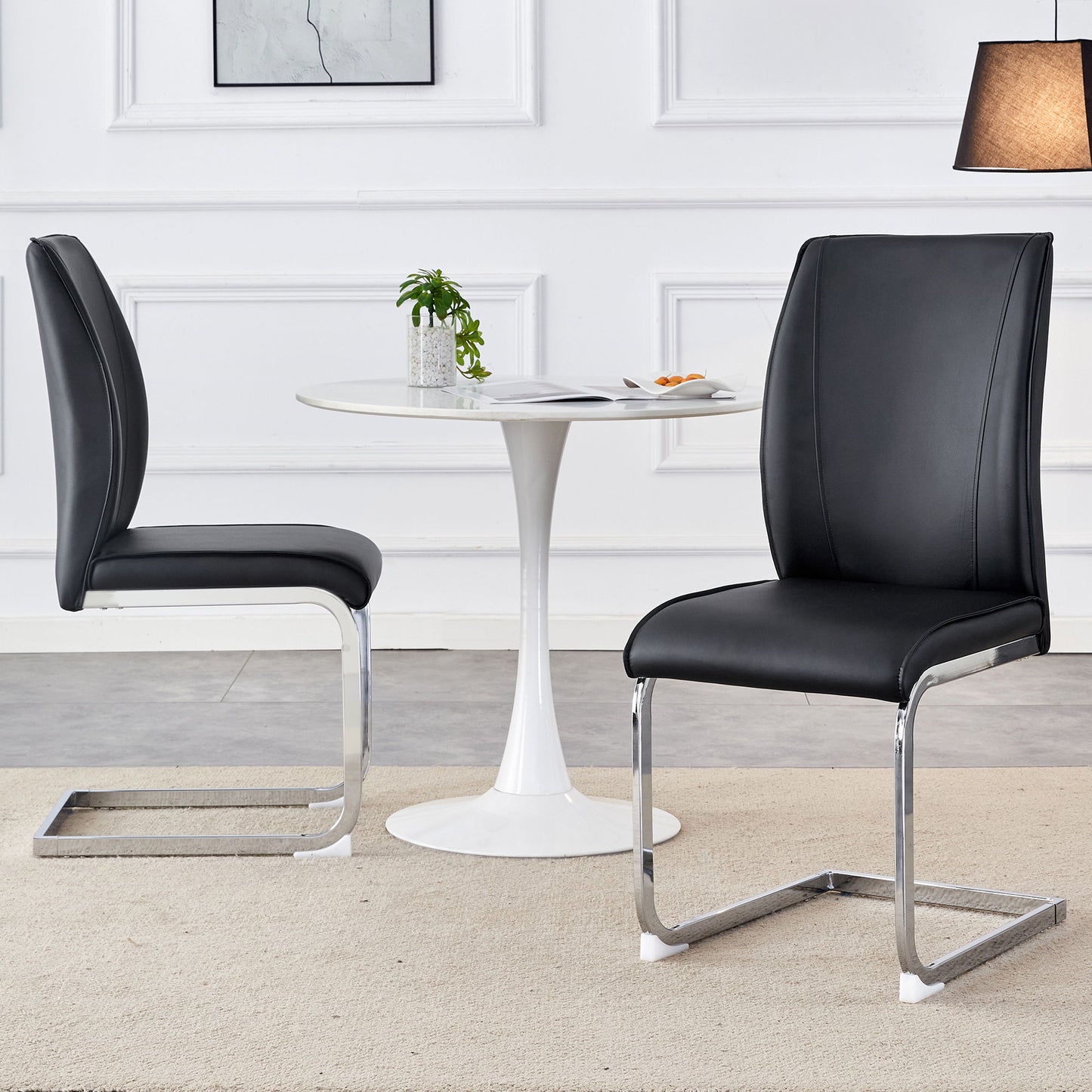 Luxurious And Minimalist Chair Covers, 2 High Elasticity Dining Chairs Metal Arched Legs - Black / Silver