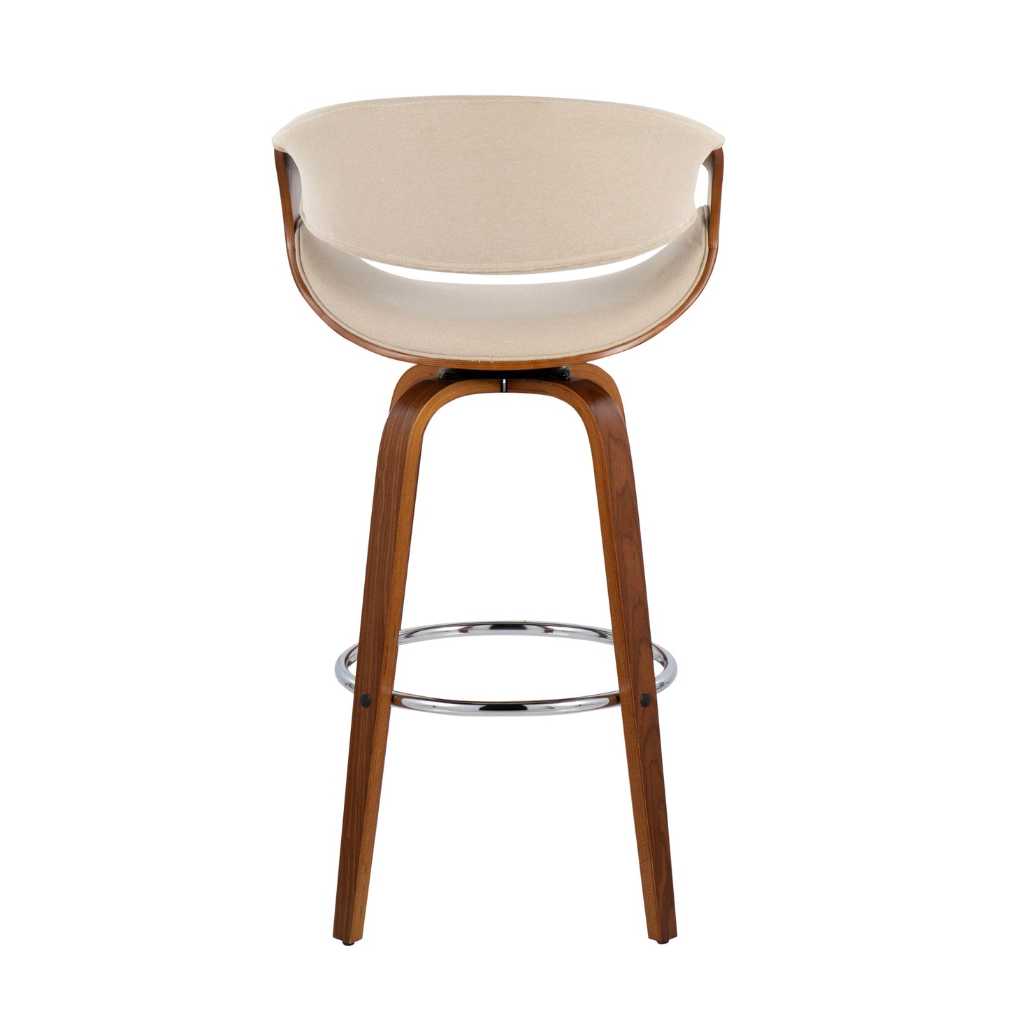Curvini Mid-Century Modern Fixed Height Barstool With Swivel (Set of 2) - Walnut / Cream