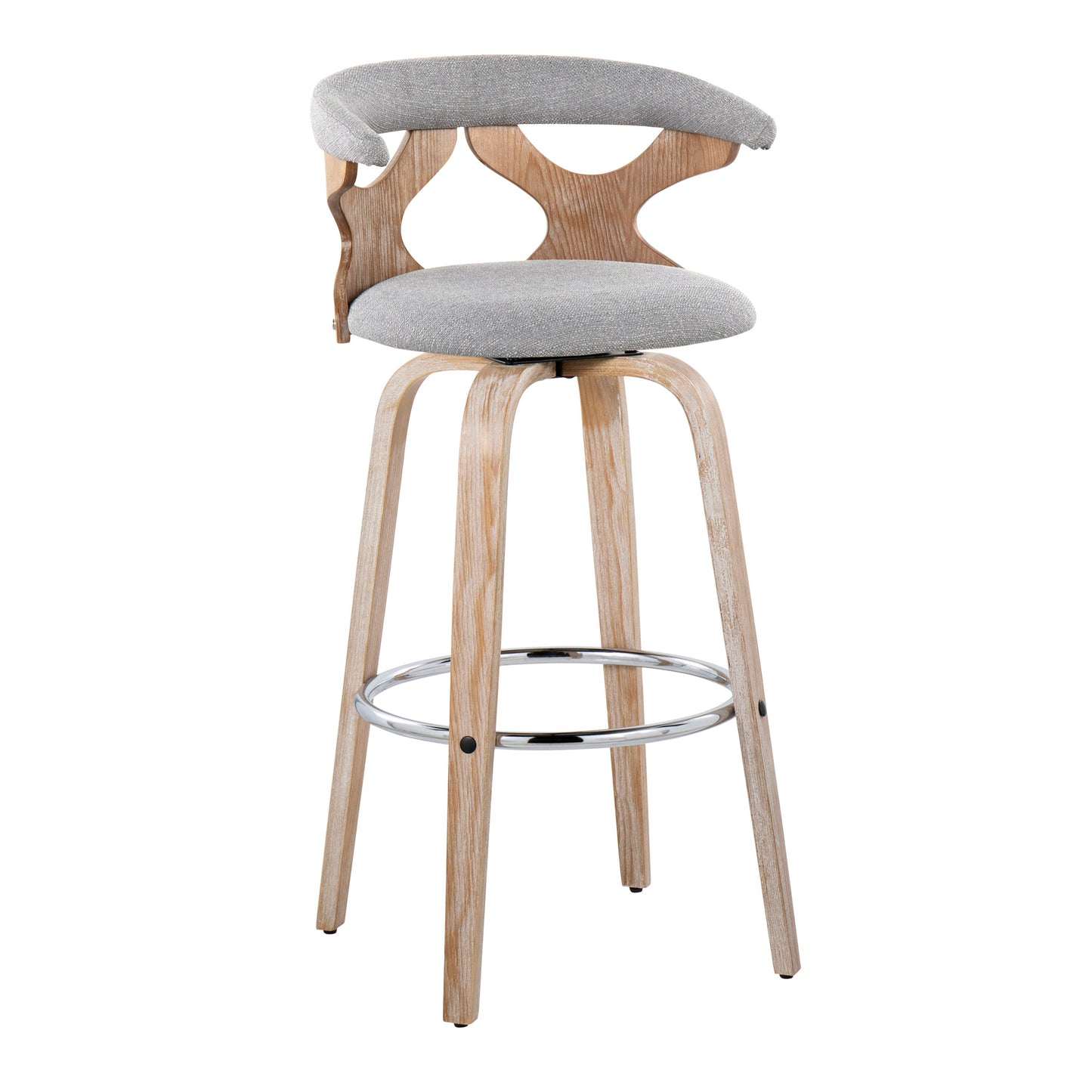 Gardenia - Contemporary Fixed Height Barstool With Swivel With Round Footrest (Set of 2) - White Washed / Gray