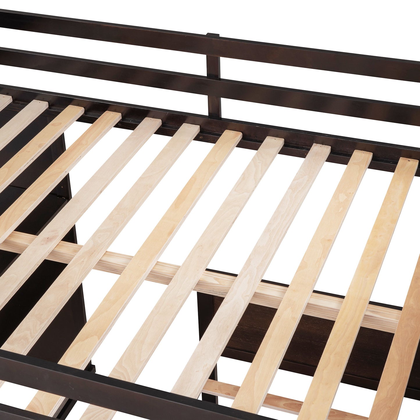 Full Size Loft Bed With A Twin Size Standalone Bed, Shelves, Desk, And Wardrobe - Espresso