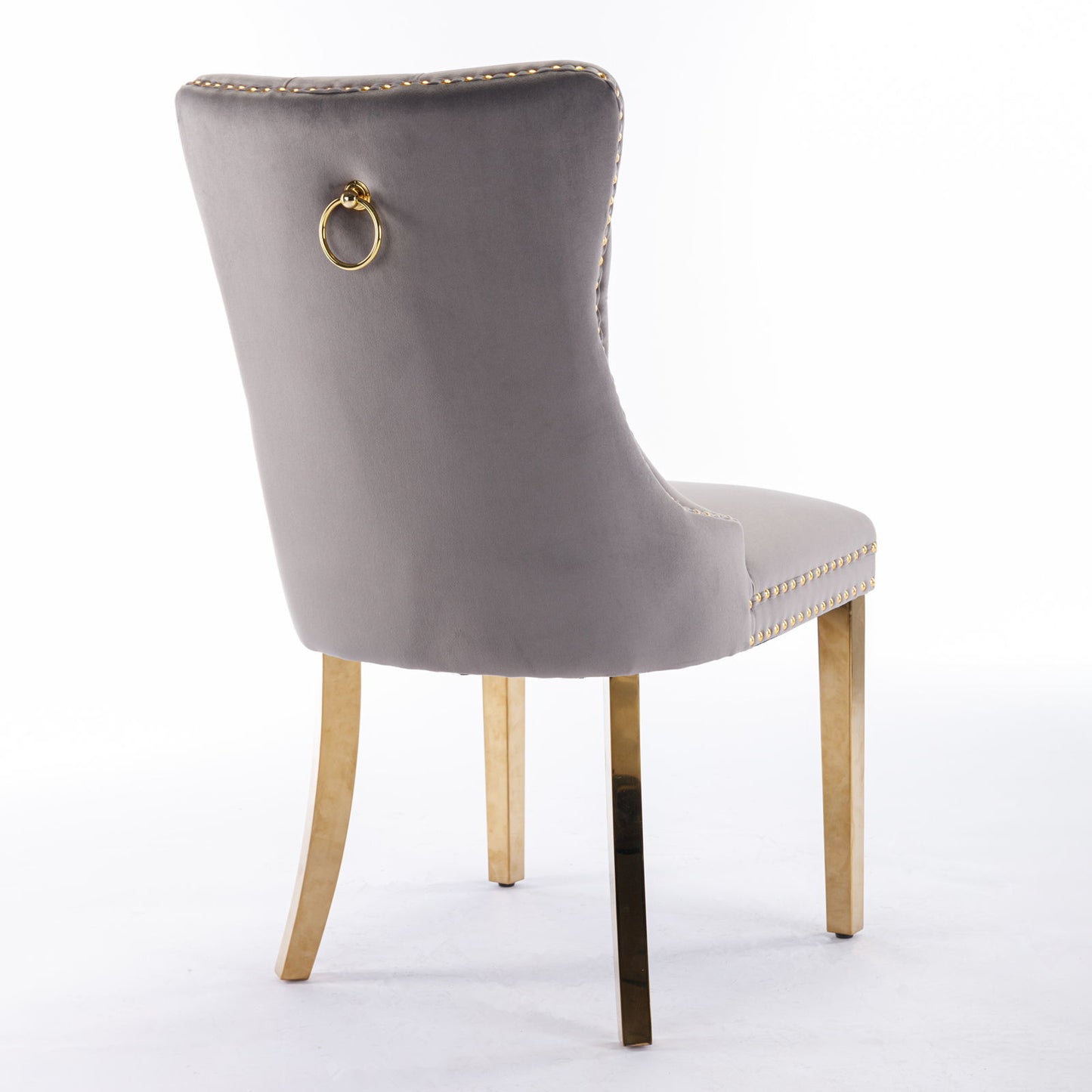 Nikki - Modern, High-End Tufted Solid Wood Contemporary Velvet Upholstered Dining Chair With Golden Stainless Steel Plating Legs, Nailhead Trim (Set of 2) - Gray / Gold