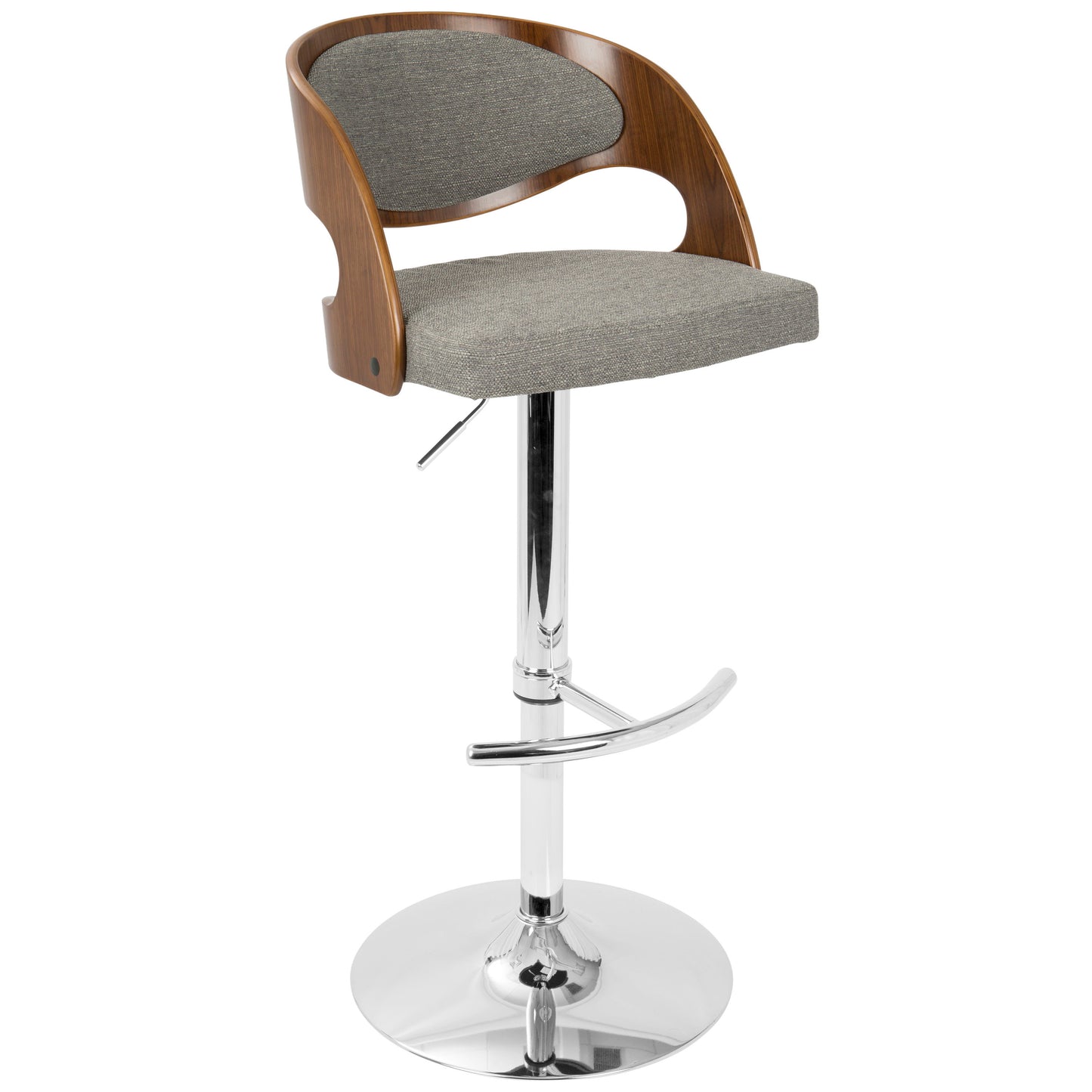 Pino - Mid-Century Modern Adjustable Barstool With Swivel - Walnut / Gray