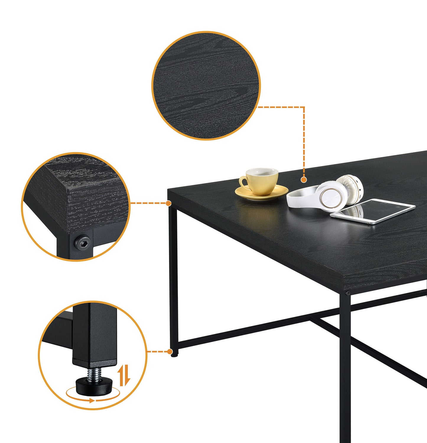Caitlin - Wood Grain 5 Piece Coffee Table (Set of 5) - Black
