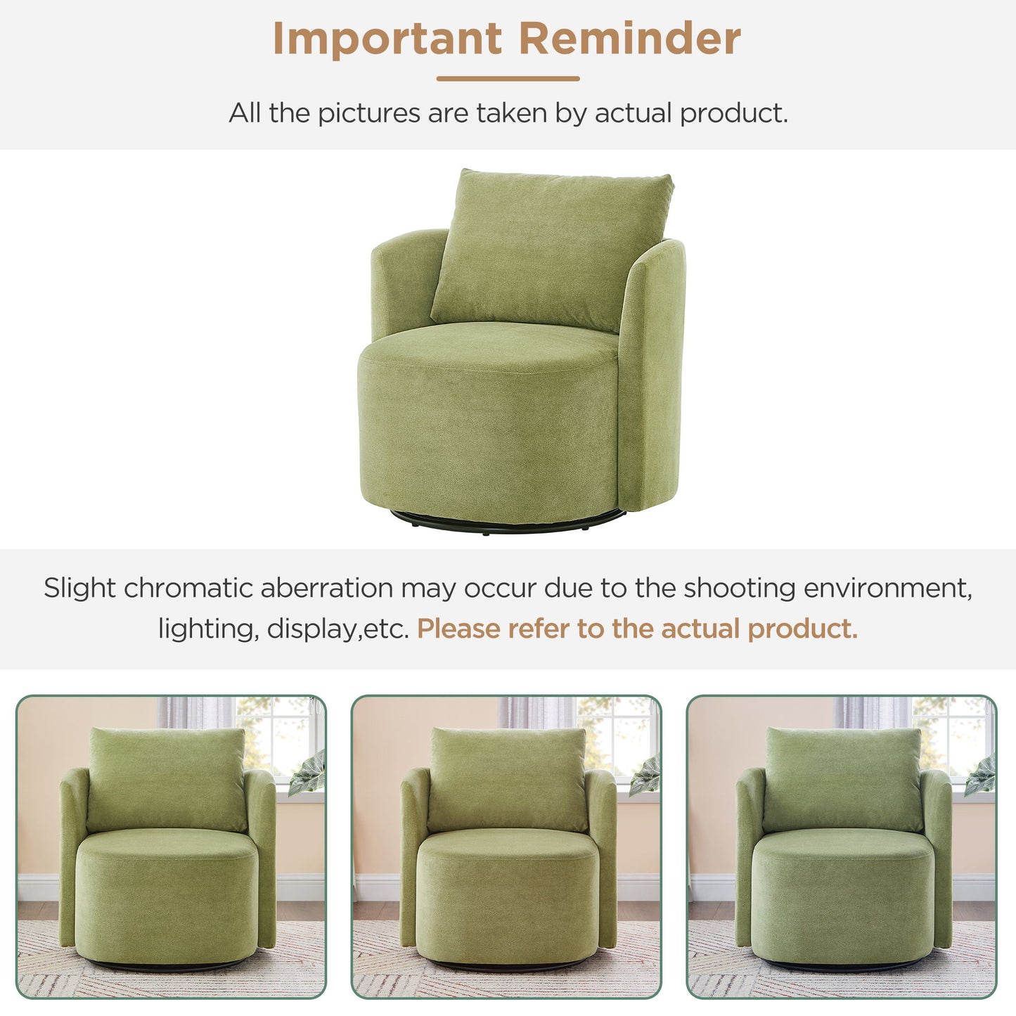 360ÔøΩÔøΩ Swivel Chair, Accent Barrel Armchair, Upholstered With Curved Design - Green