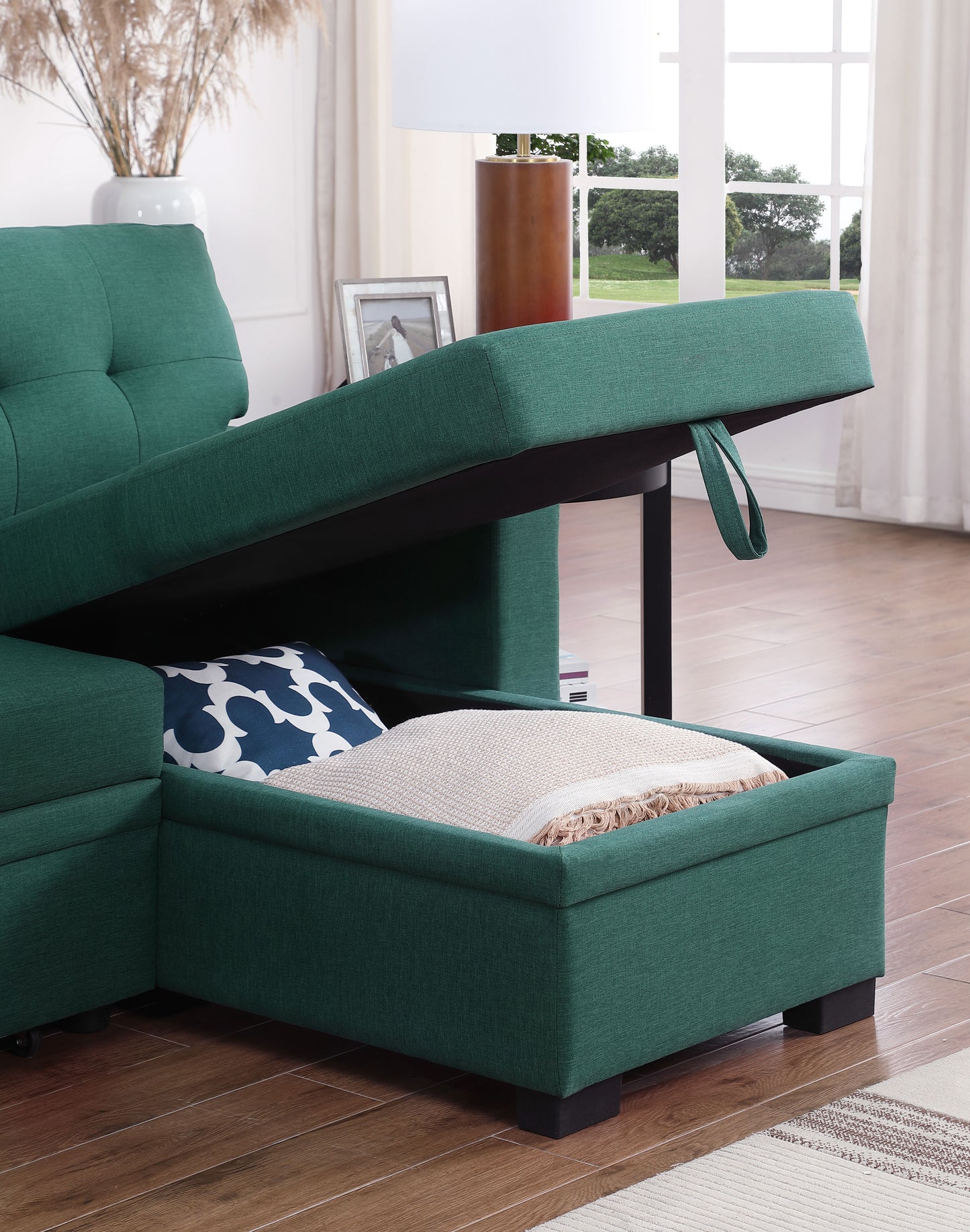 3 Piece Upholstered Sectional - Green