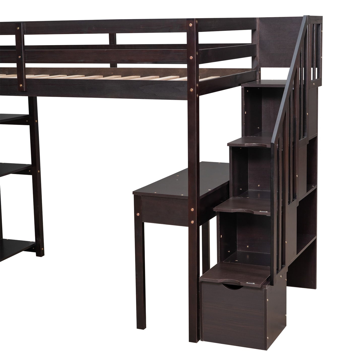 Twin Size Loft Bed With Storage Drawers, Desk And Stairs With Shelves - Espresso