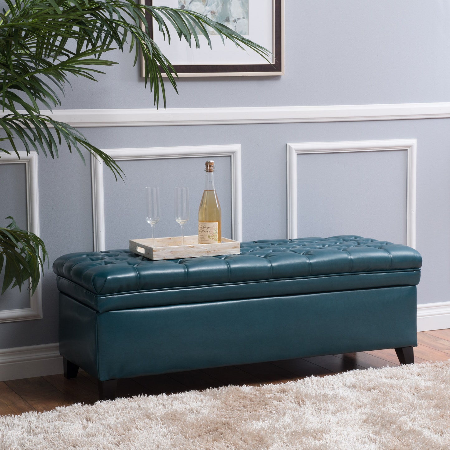 Juliana - Teal Storage Ottoman With Spacious Interior - Teal