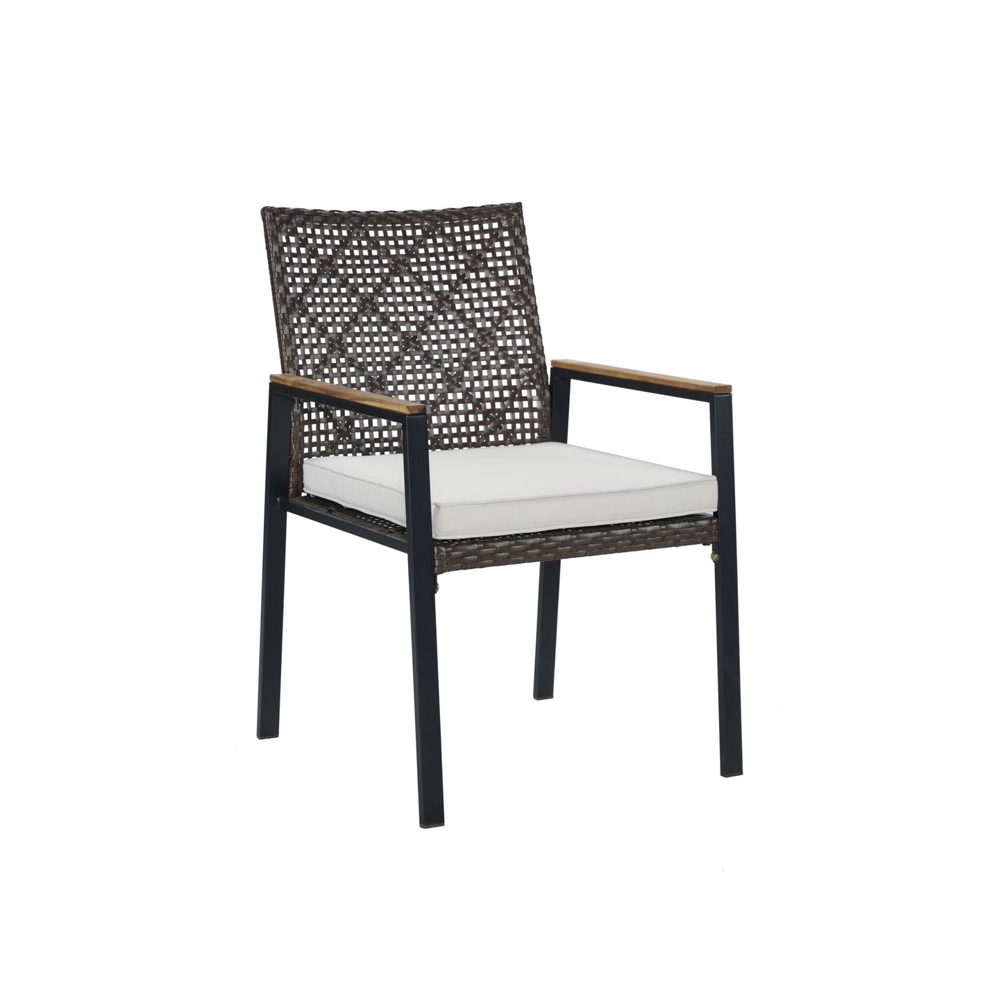 All Weather 5 Piece Patio Dining Table Set, Acacia Wood Table Top With Umbrella Hole, Rattan Outdoor - Coffee Brown
