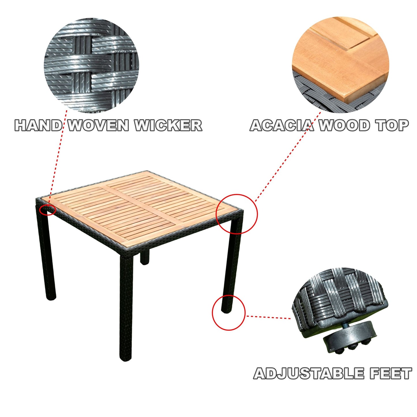 5 Piece Outdoor Patio Wicker Dining Set Patio Wicker Furniture Dining Set With Top - Black / Creme